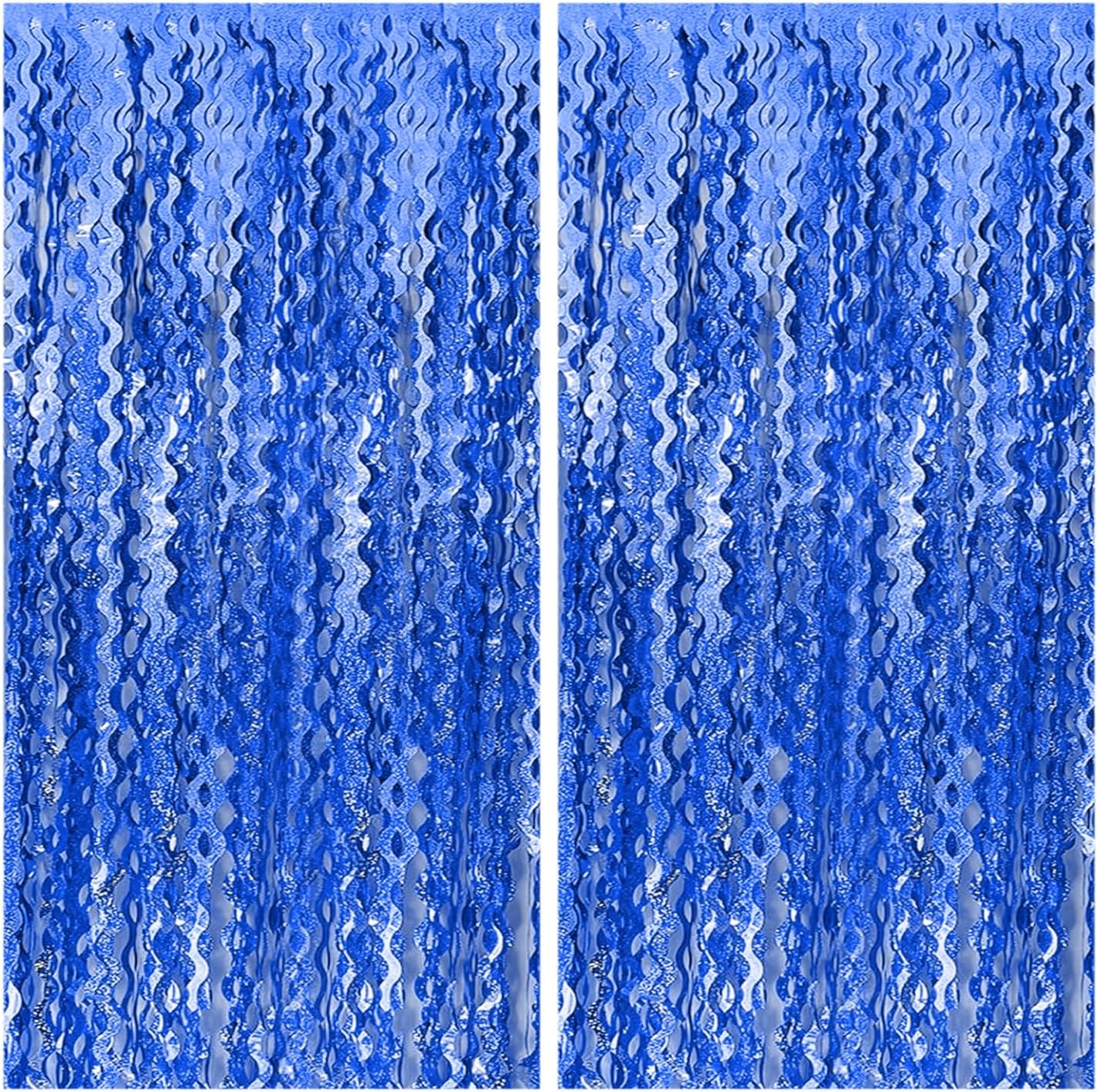 2 Pack Navy Blue Wavy Foil Fringe Curtains 33x66 Ft