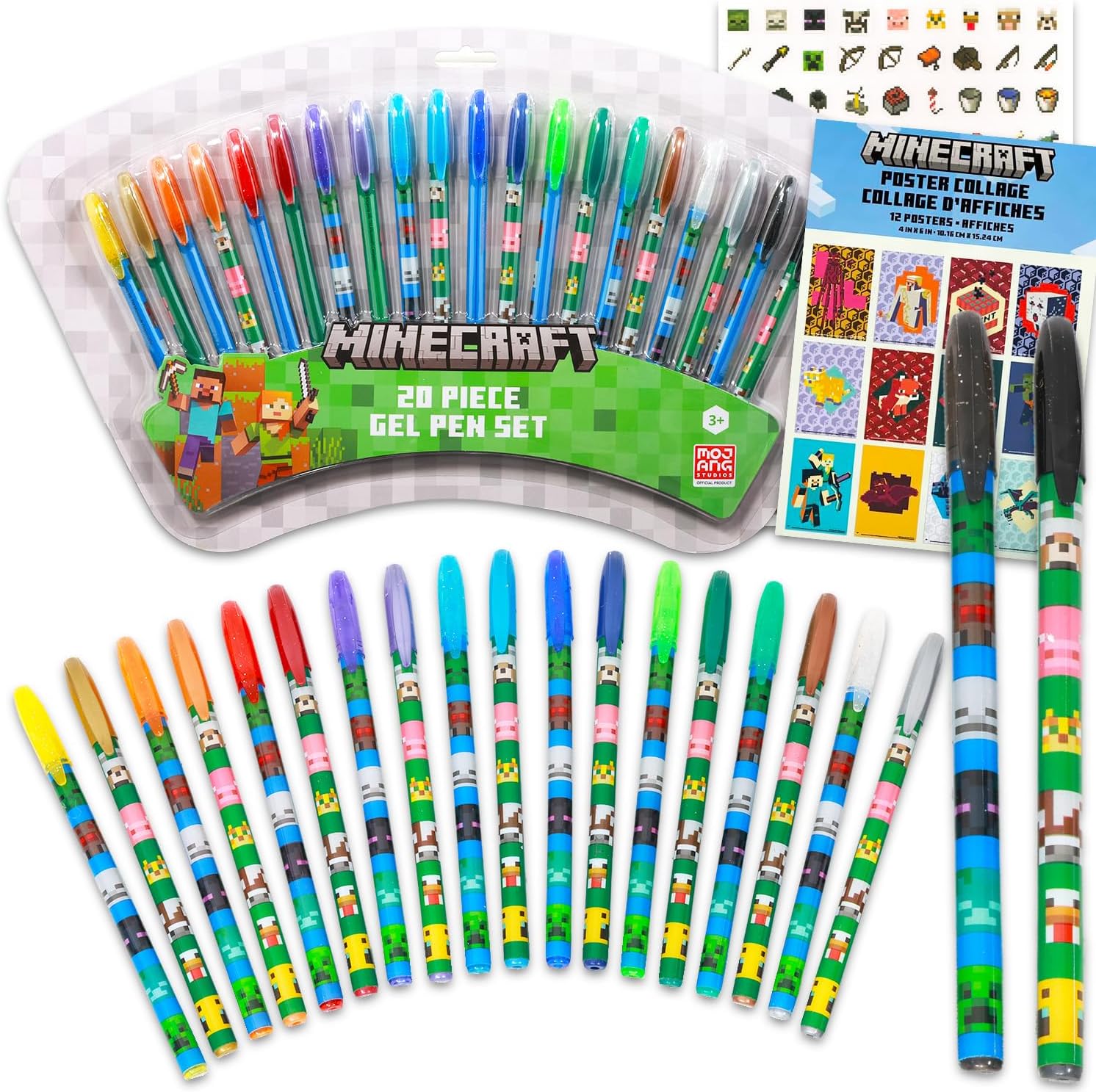 Minecraft Gel Pen Set with 20 Pens and Mini Posters
