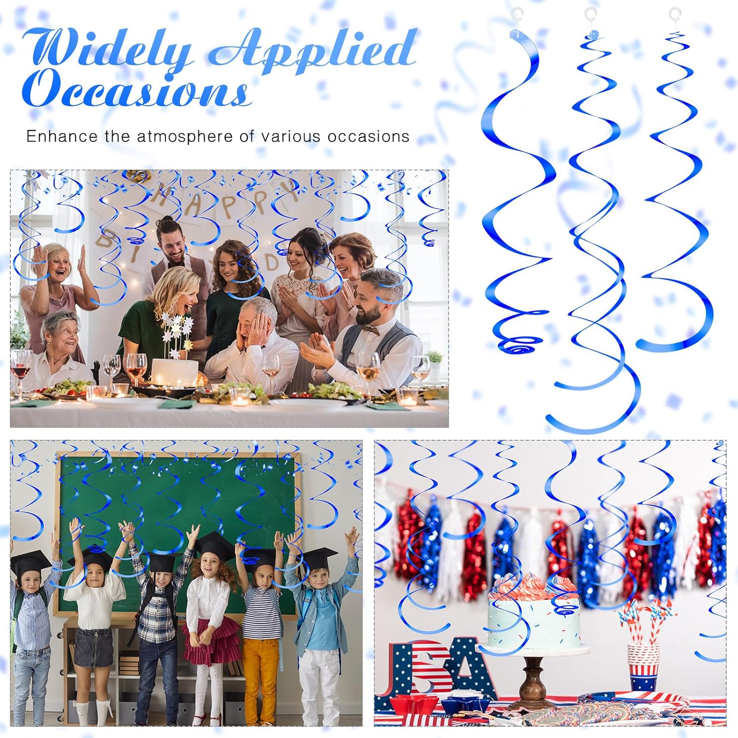 36 Pcs Hanging Swirl Streamers Blue Decorations