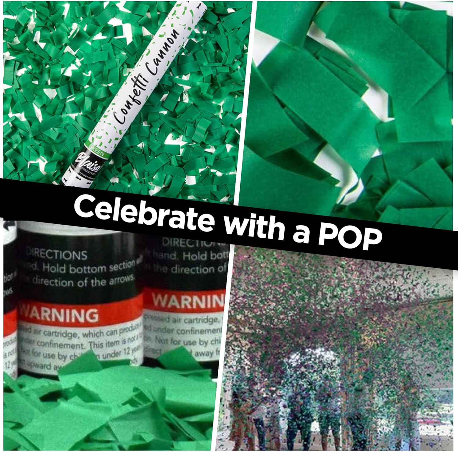 Blaise Pyro Party Green Confetti Poppers - 6 Pack 12 Inch