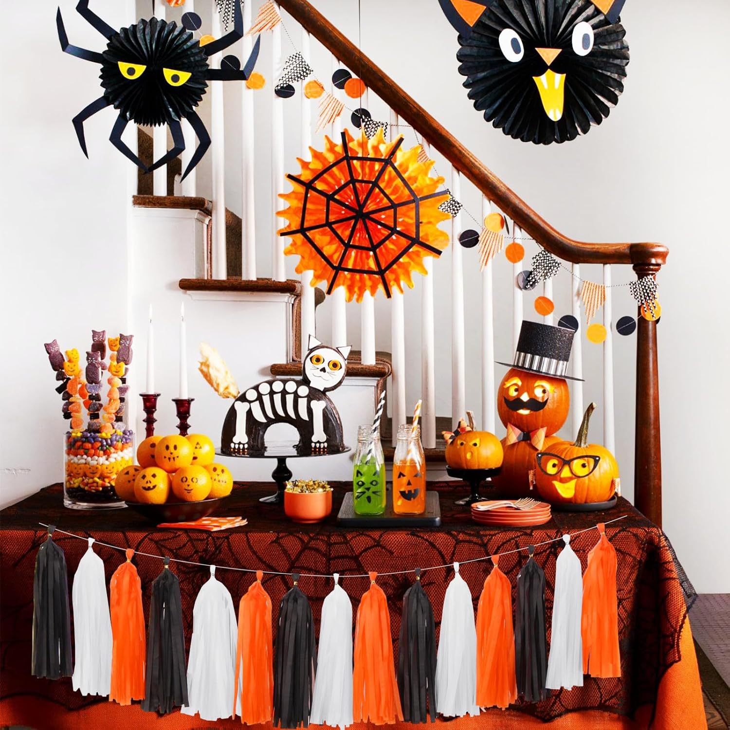 Panduola Black White Orange Halloween Garland Decorations