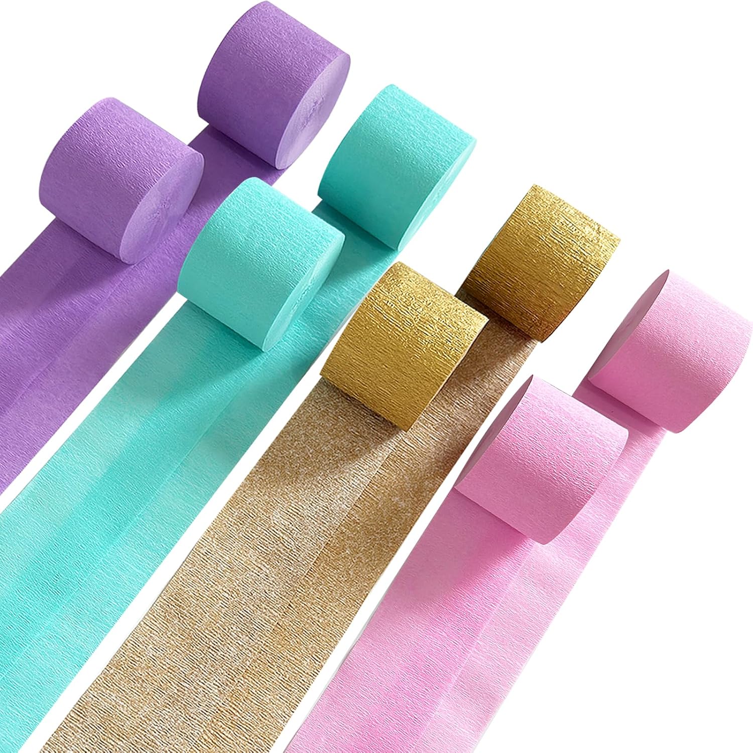 AGROKO Crepe Paper Streamers 8 Rolls Vibrant Gold Purple Teal Pastel Pink