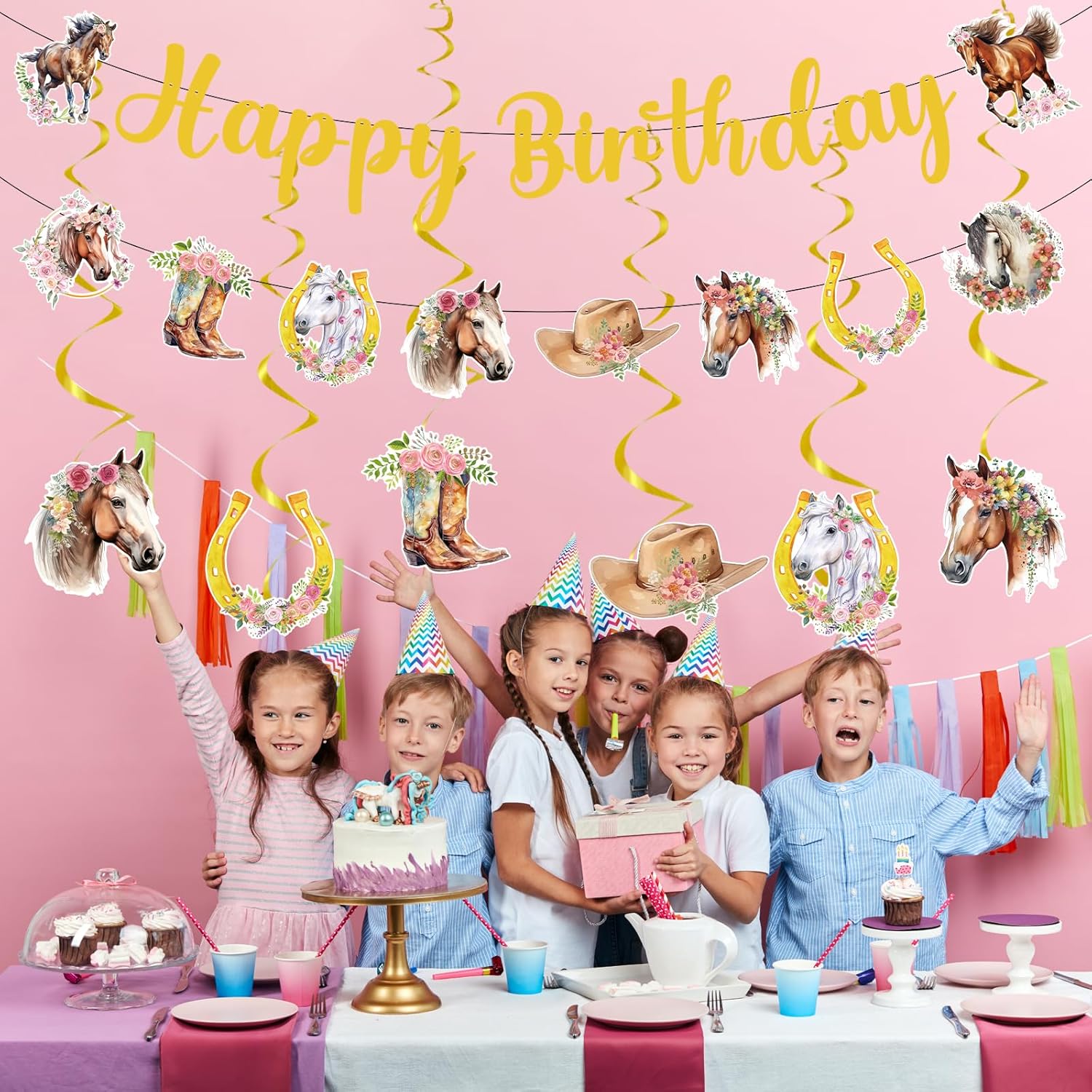 Horse Themed Birthday Decorations - 21PCS Cowgirl Party Banner Swirls