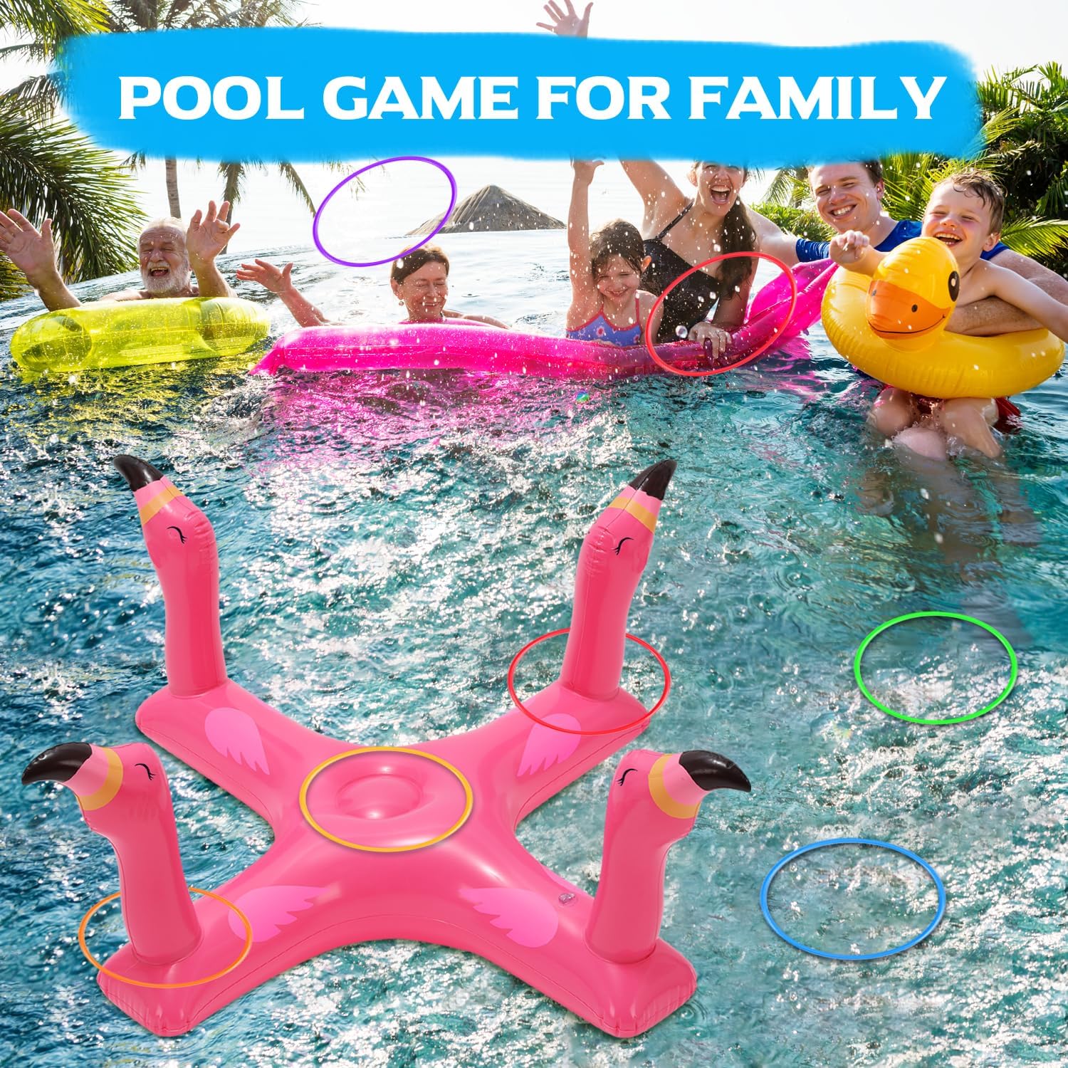 Inflatable Pool Ring Toss Game with 6Pcs Rings