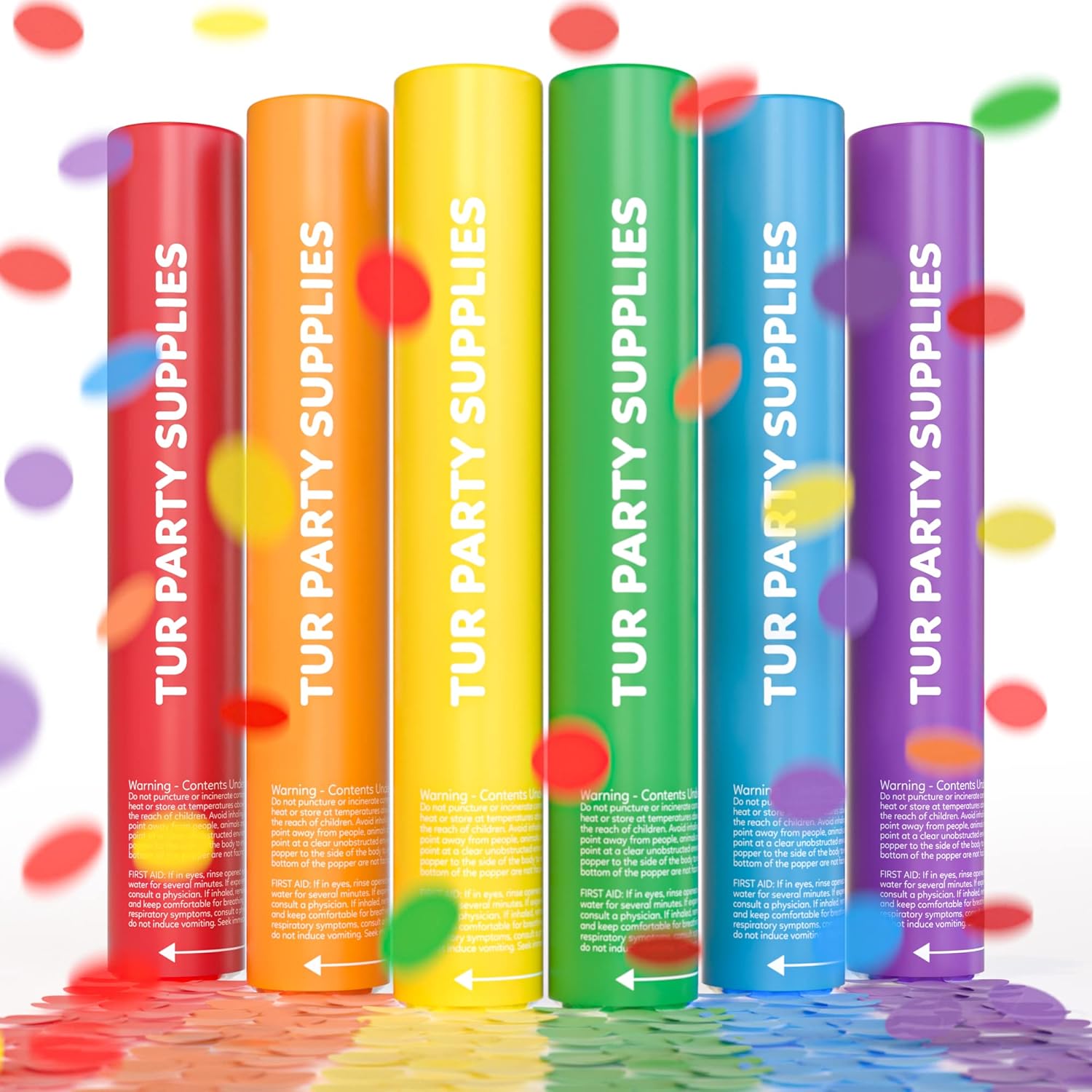 6 Pack Biodegradable Confetti Poppers Rainbow Confetti Cannons for Parties