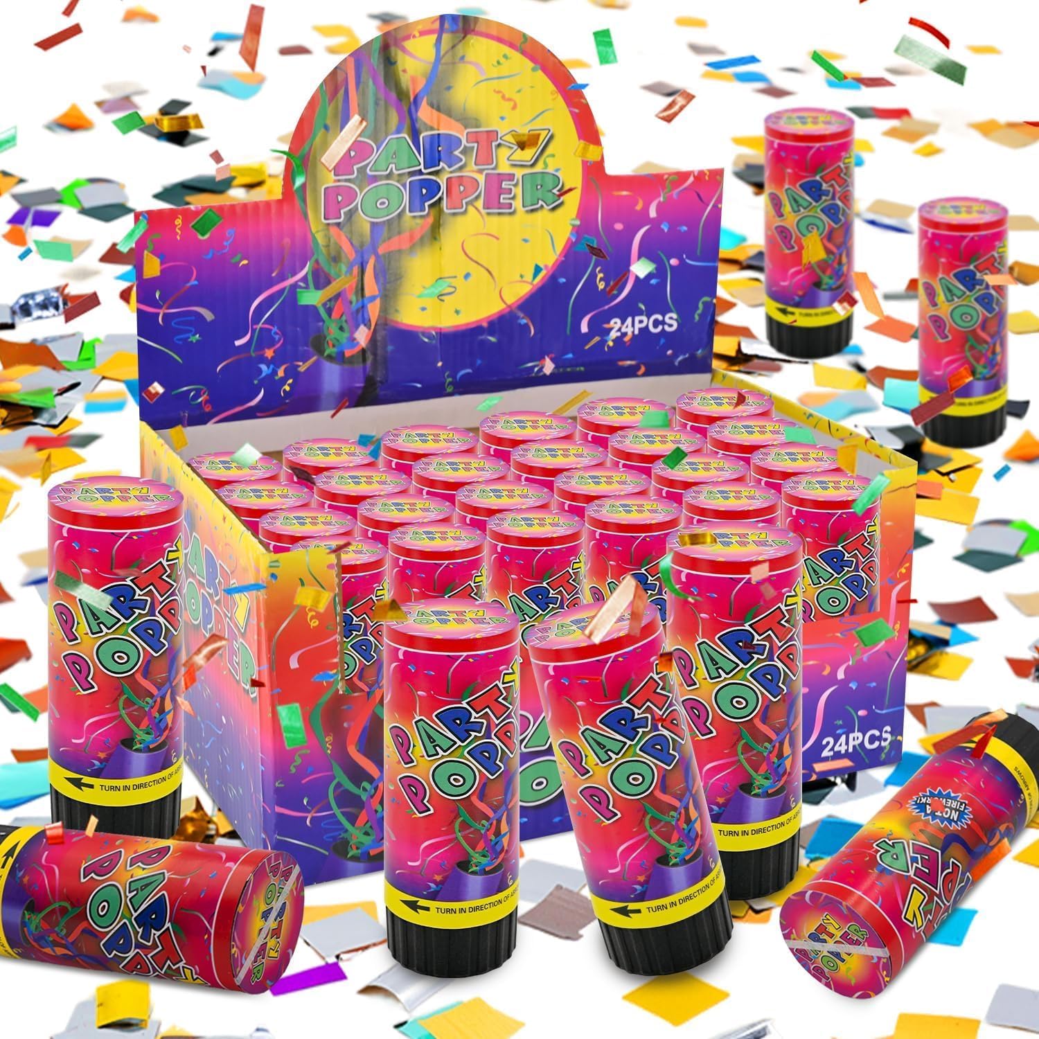 24 Pack Multicolor Confetti Poppers for Parties