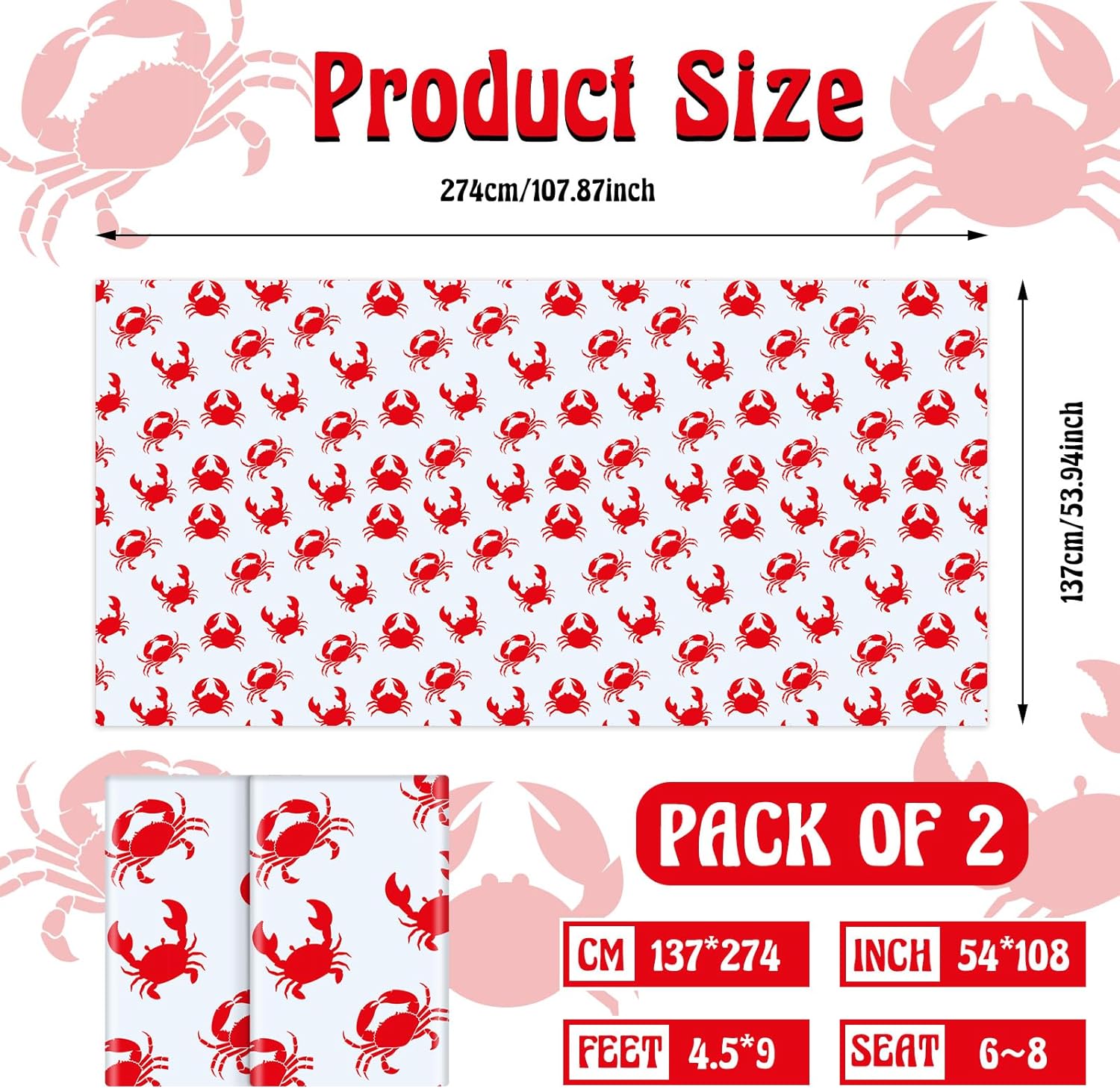Juexica 2 Pcs 54 x 108 Inch Crab Tablecloth for Parties