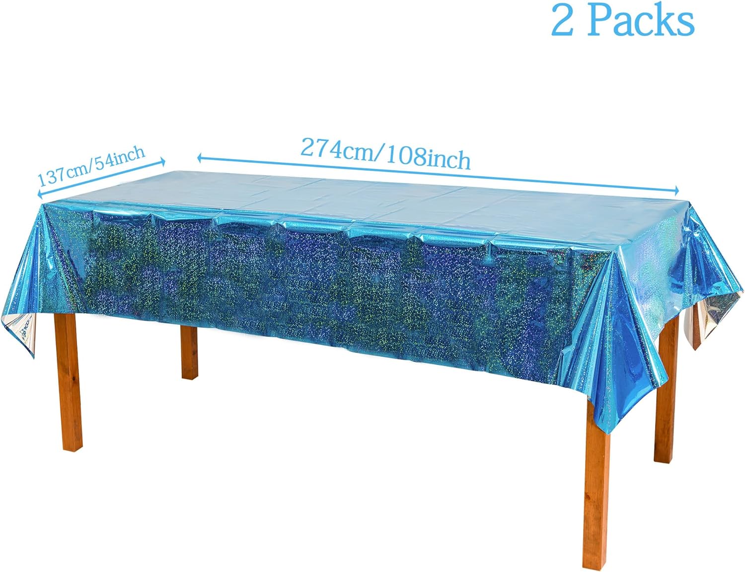 GREATRIL Blue Party Table Cover with Glitter Iridescent Finish