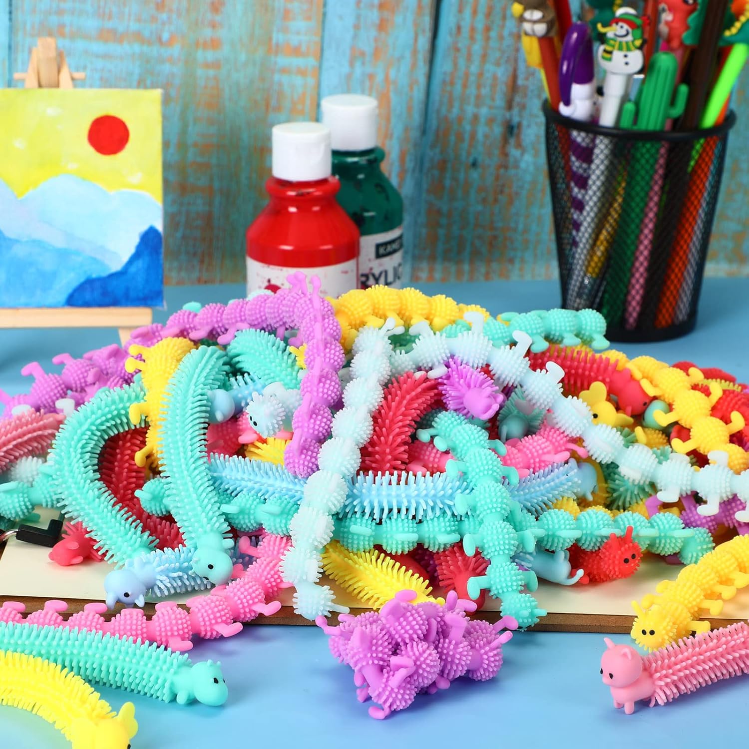 Chivao 100 Pack Stretchy Fidget Toy Worm Set