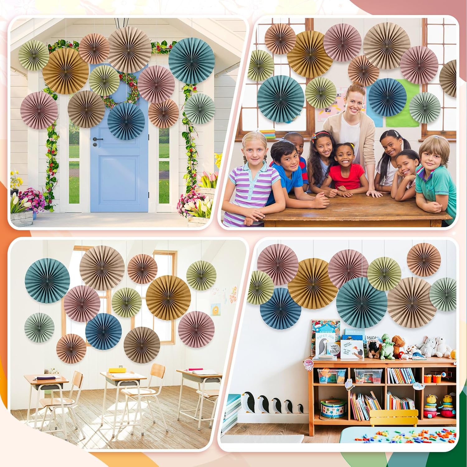 Weekgrat 18 Pcs Boho Hanging Paper Fans Classroom Decor
