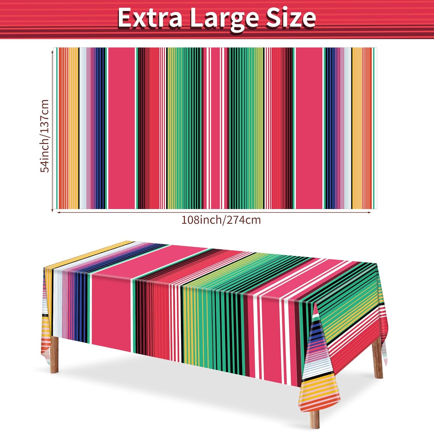 Hxezoc 3 Pack Mexican Striped Tablecloths 54x108 Inch
