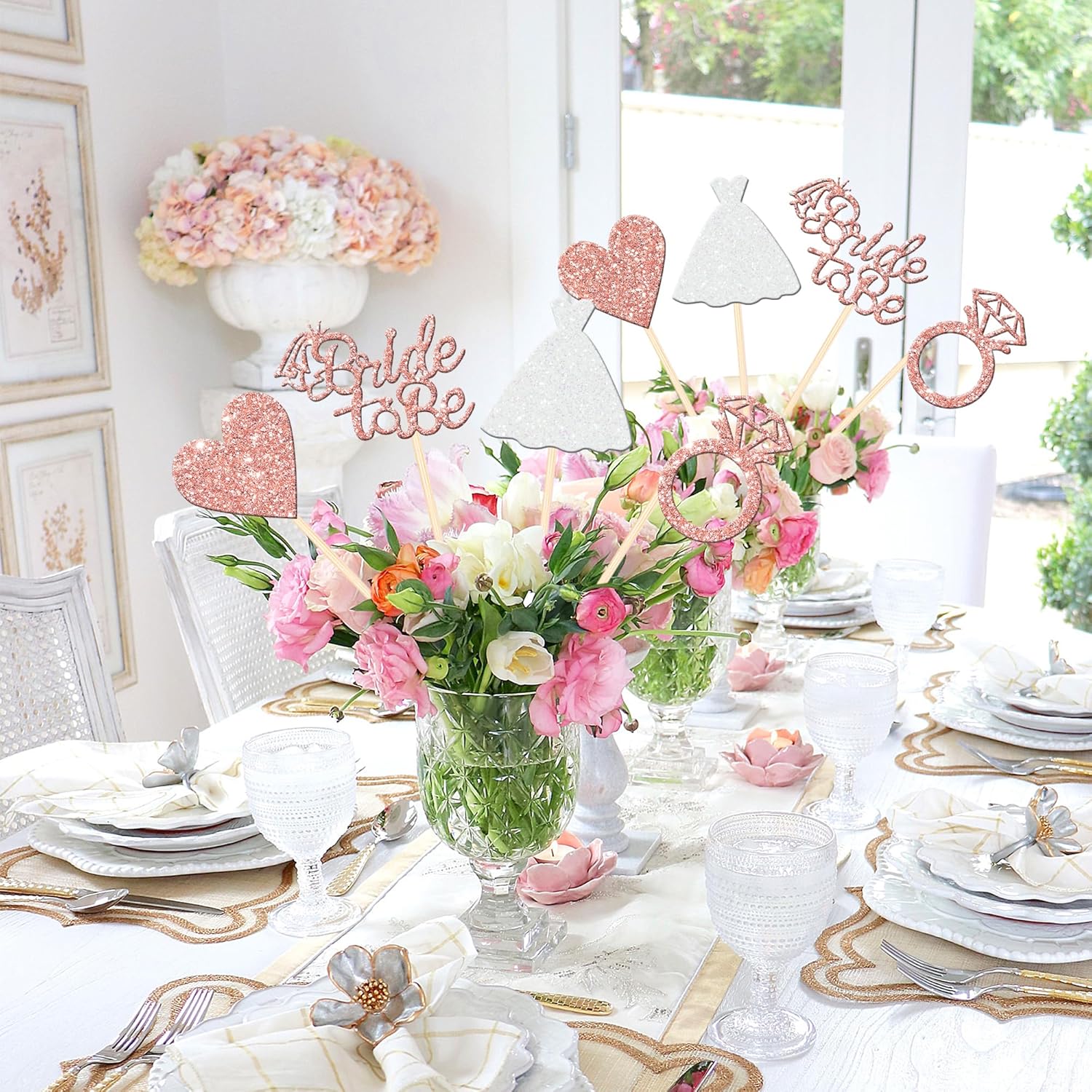 12 PCS Double Sided Glitter Heart Ring Centerpieces for Bridal Shower
