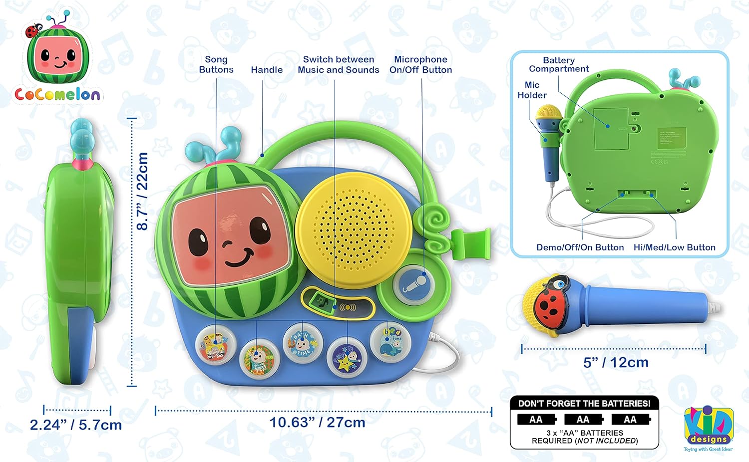 eKids Cocomelon Singalong Boombox with Microphone and Built-in Music