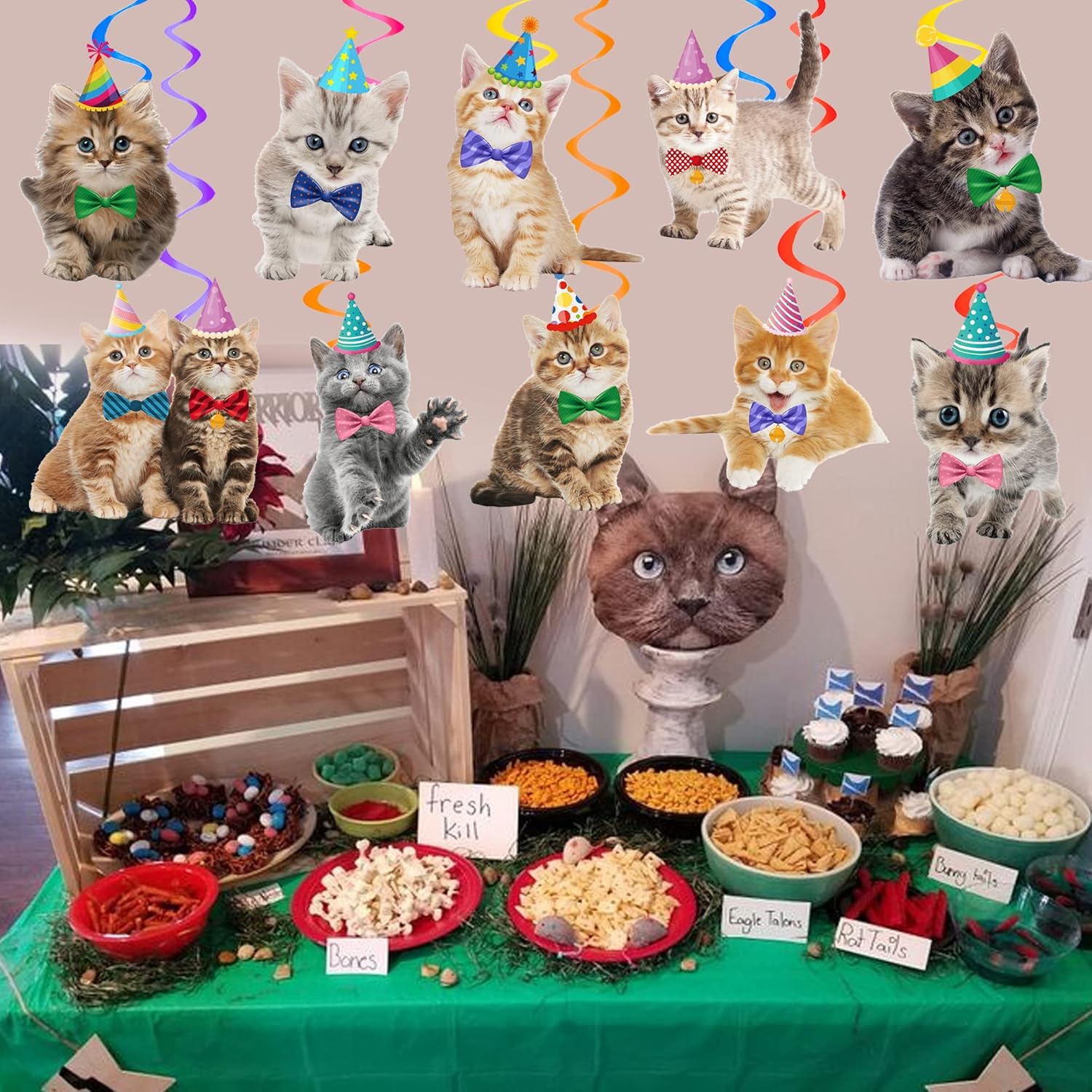 20Pcs Cat Themed Hanging Swirl Decorations