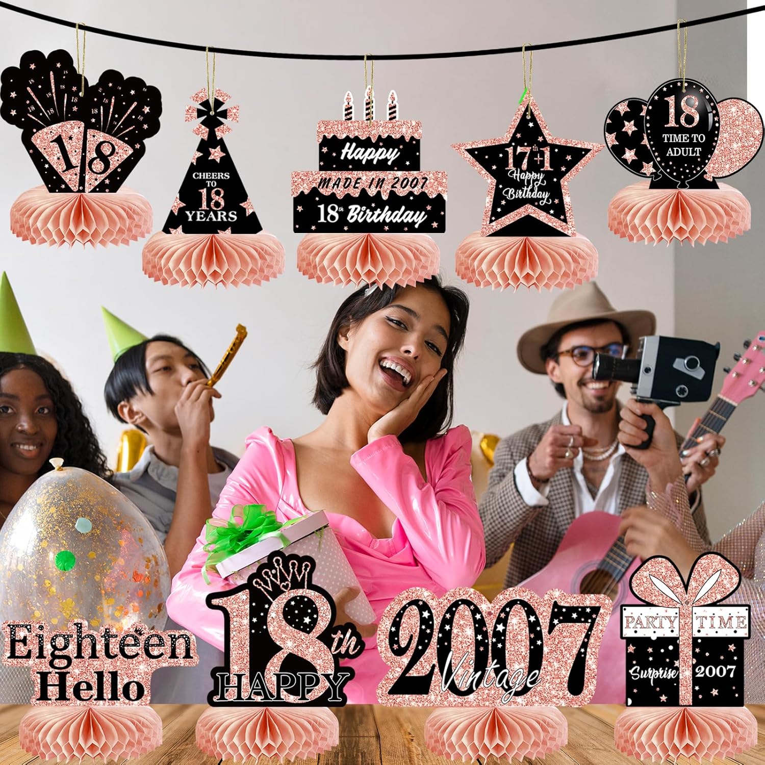9Pcs Rose Gold Pink Honeycomb Centerpieces 18th Birthday Decorations
