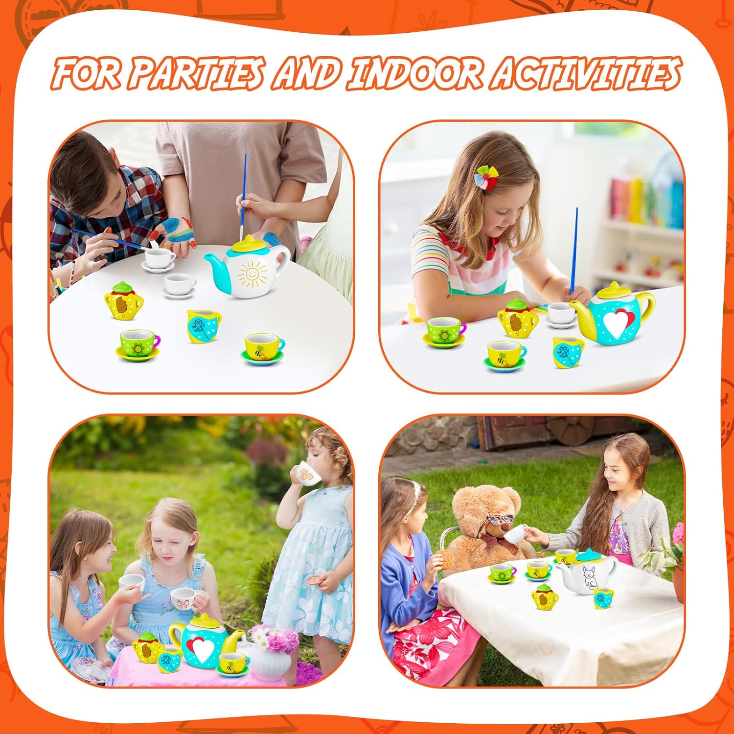PullCrease 45 Pcs Paint Your Own Tea Kit for Kids