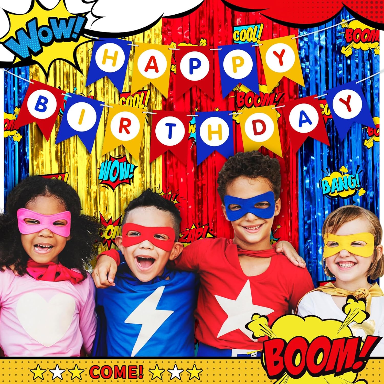 Hero Birthday Decorations 2 Pack Metallic Foil Curtains