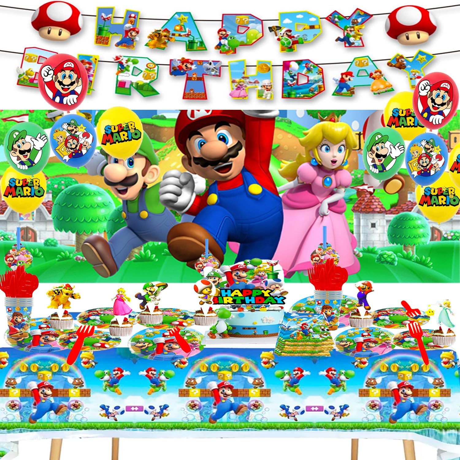 Super Bros Themed Party Decorations Set for 10 Guests