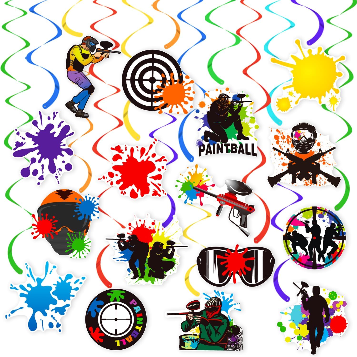 Paintball Party Hanging Swirls 24PCS Decorations