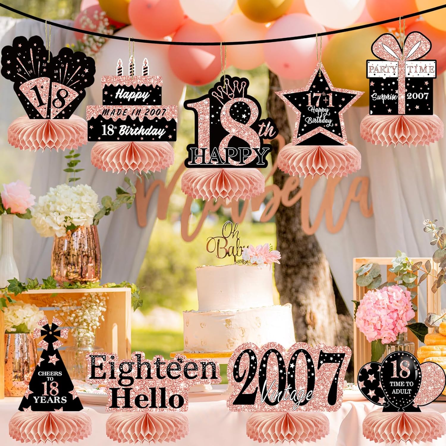 9Pcs Rose Gold Pink Honeycomb Centerpieces 18th Birthday Decorations