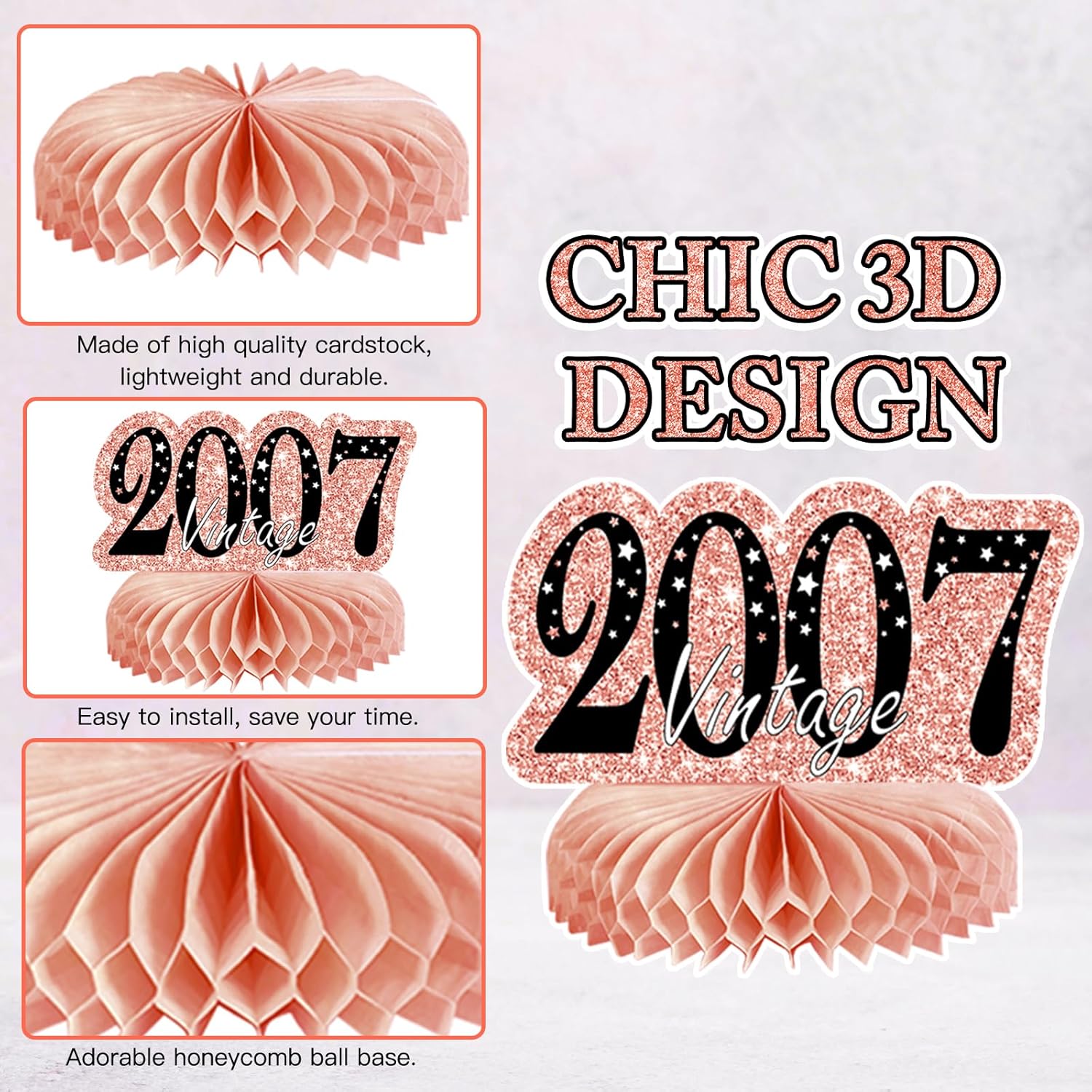9Pcs Rose Gold Pink Honeycomb Centerpieces 18th Birthday Decorations