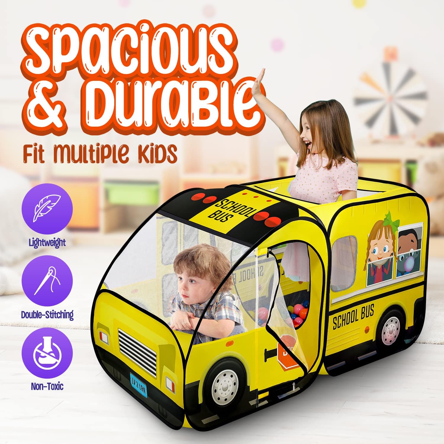 Kiddzery School Bus Pop Up Play Tent for Kids