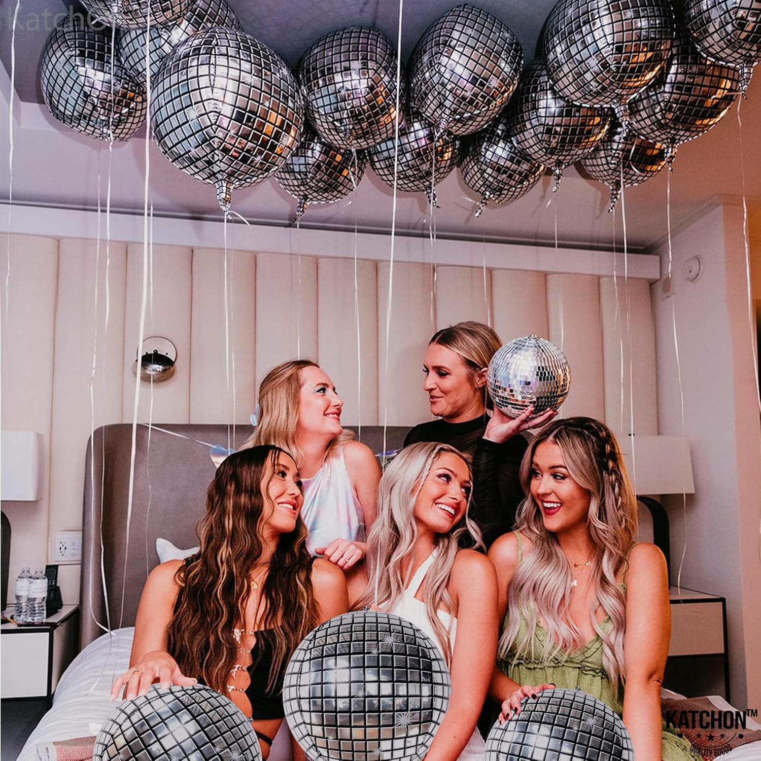 KatchOn Big Silver Disco Ball Balloons 22 Inch Pack of 6