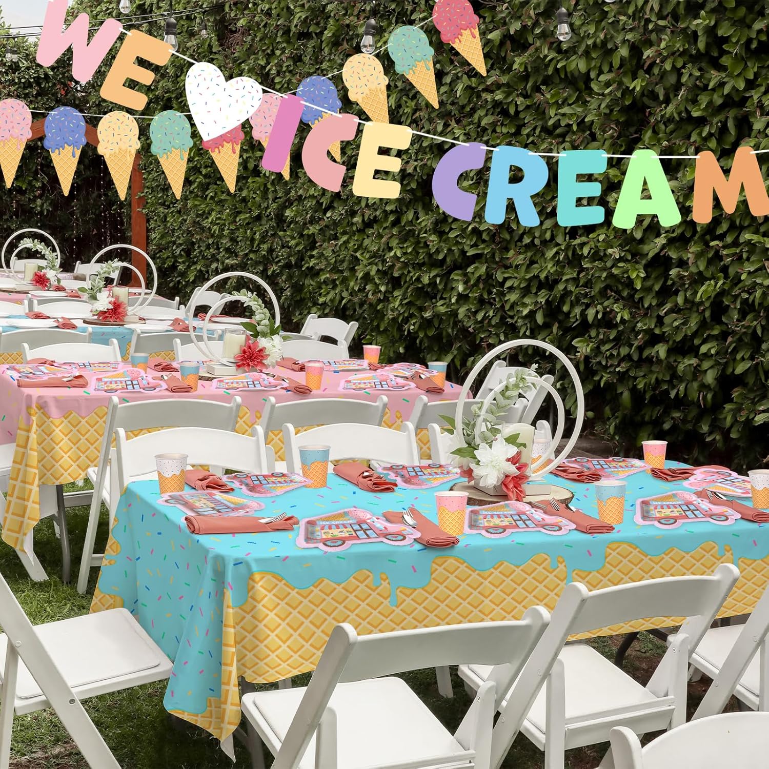 Gatherfun Ice Cream Tablecloth 2-Pack for Birthday Parties