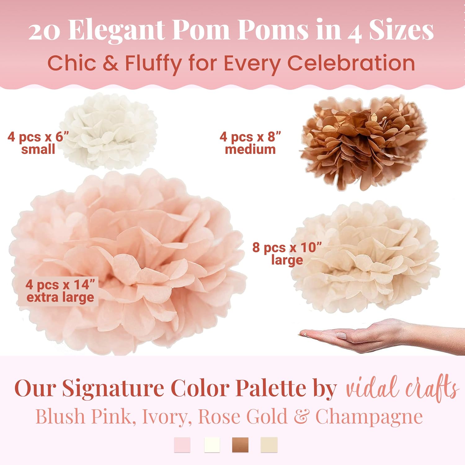 Vidal Crafts 20-Piece Boho Tissue Paper Pom Poms