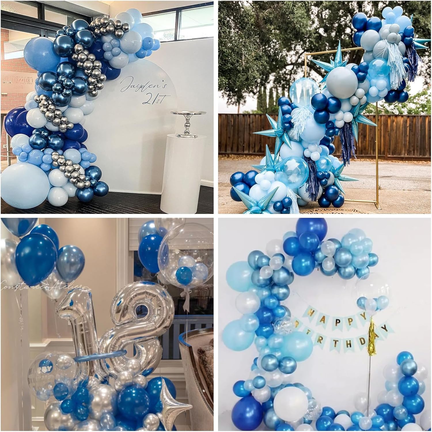 60 Pcs Blue Silver Balloons Party Decor Set