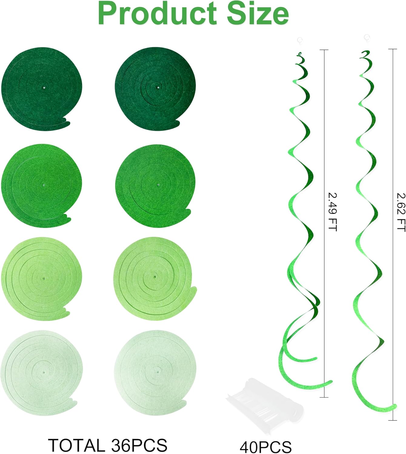 36Pcs Ombre Green Felt Swirl Streamer Ceiling Garland