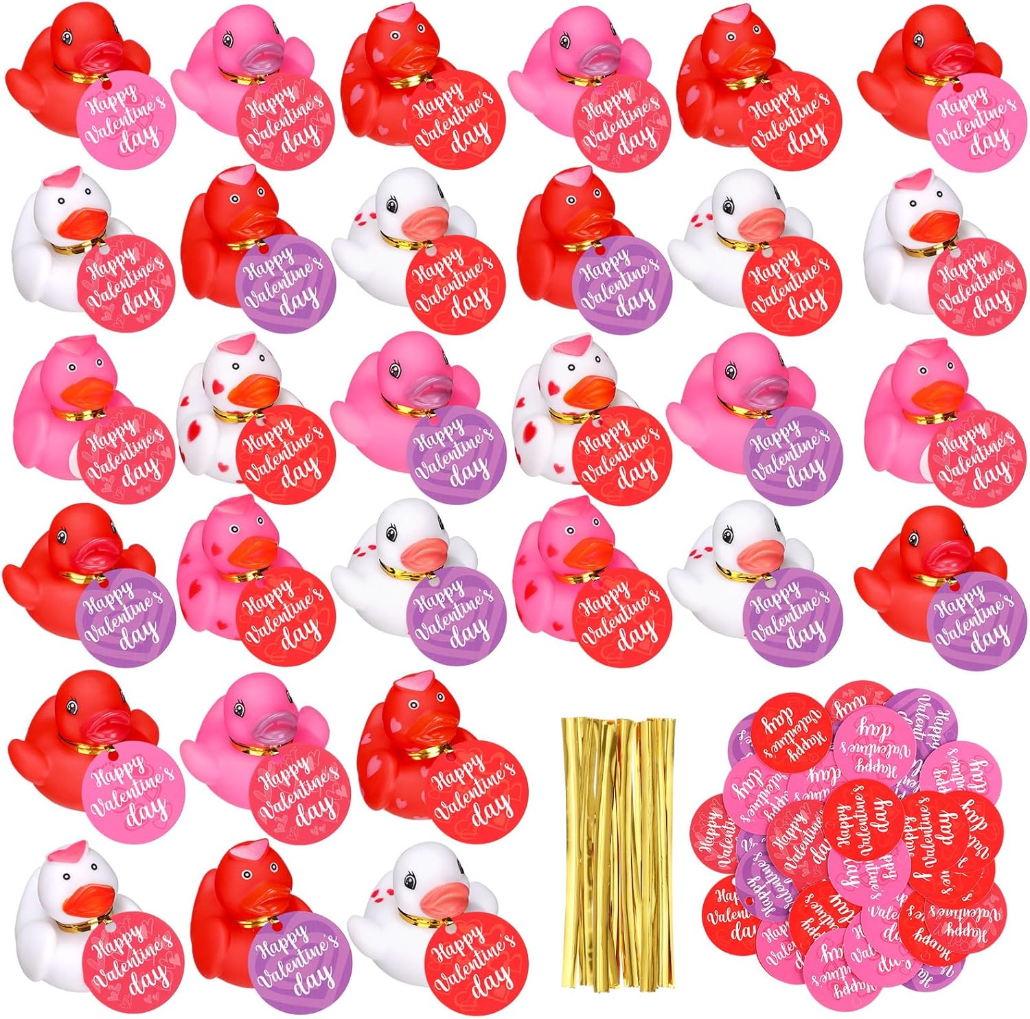 48 Valentines Rubber Ducks with Gift Cards and Gold Ropes