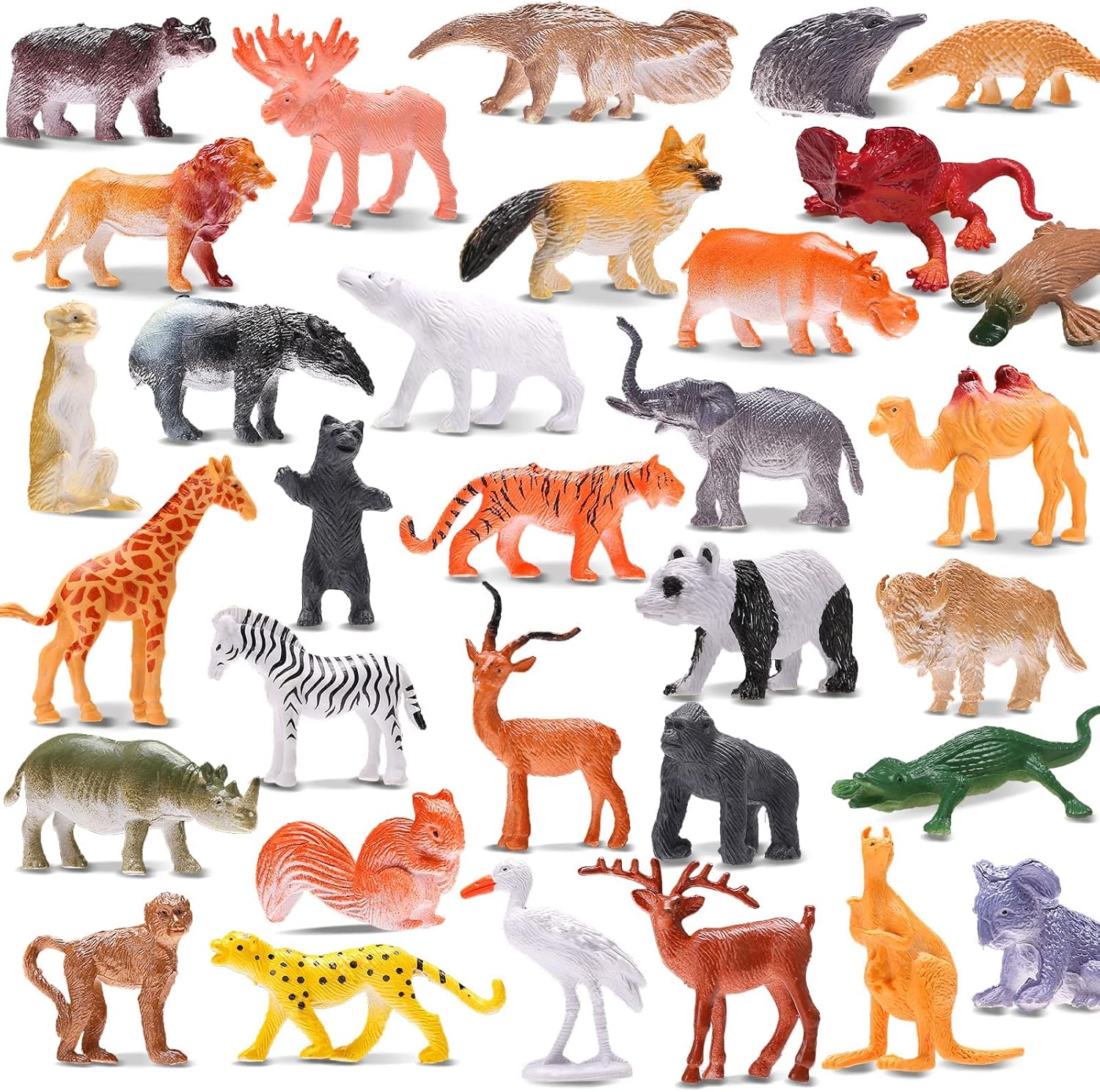 64 Pack Mini Wild Jungle Animal Figures Set for Kids