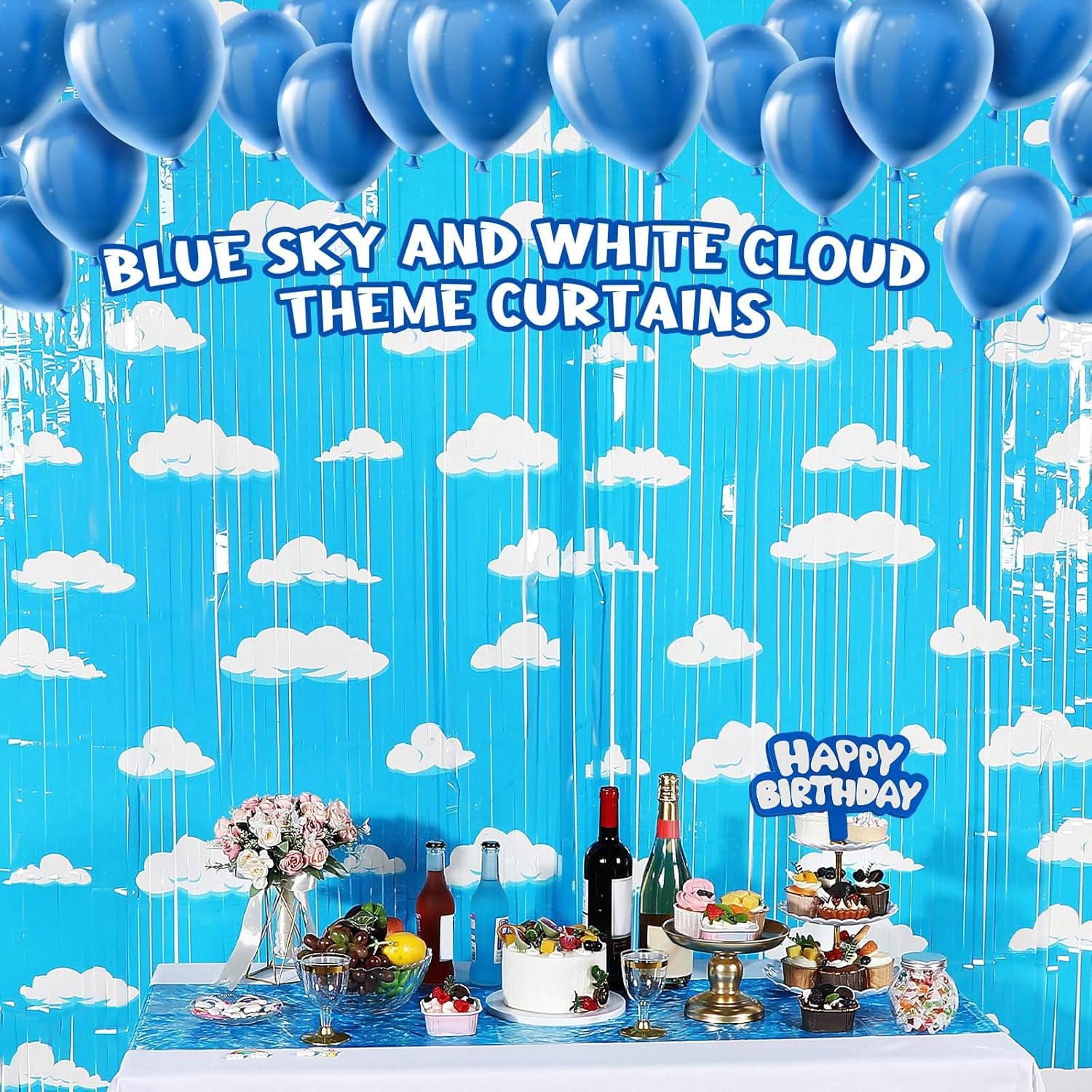 XunYee Clouds Theme Tinsel Curtains 5 Pack