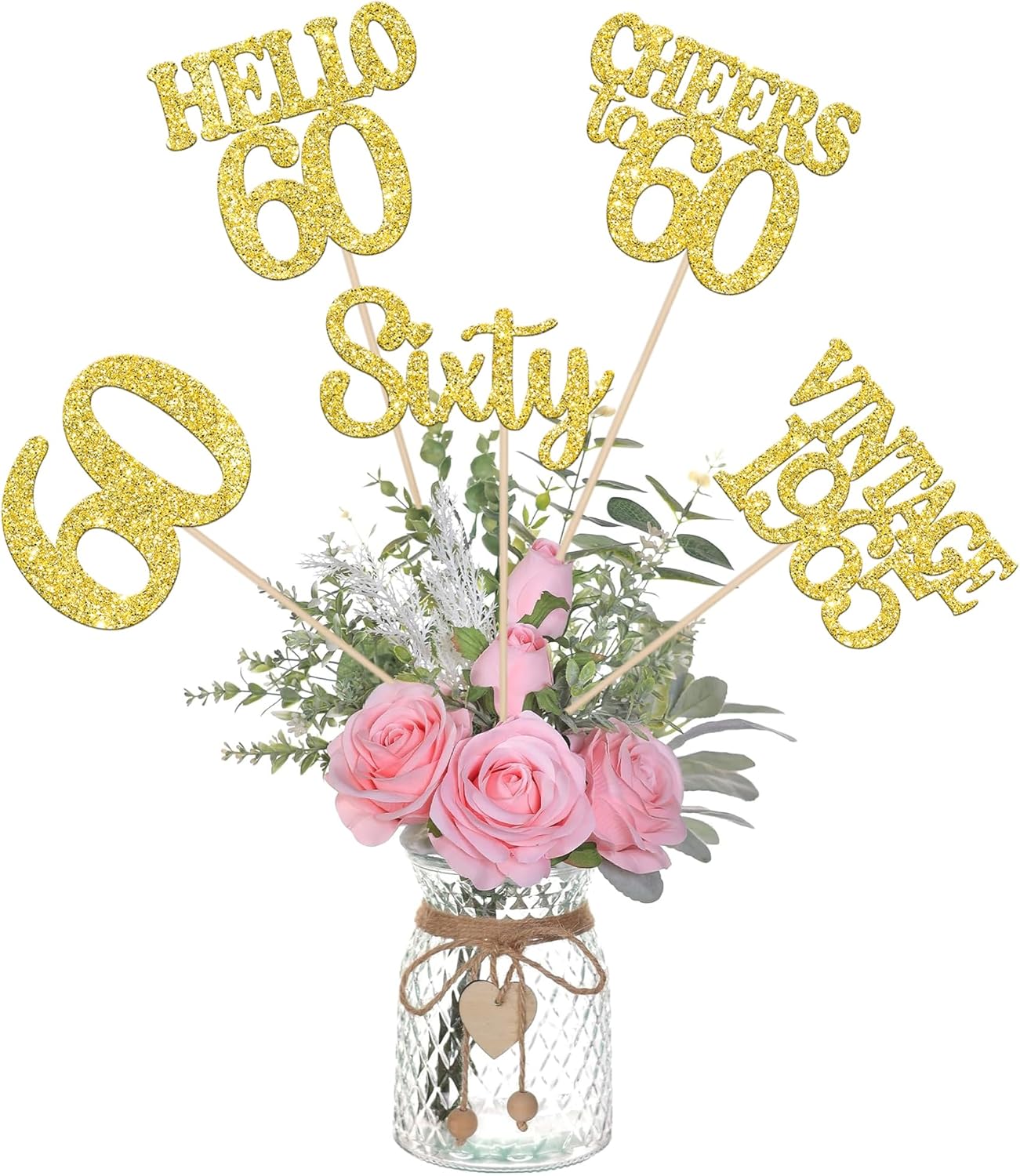 15PCS Happy 60th Birthday Centerpiece Sticks Gold