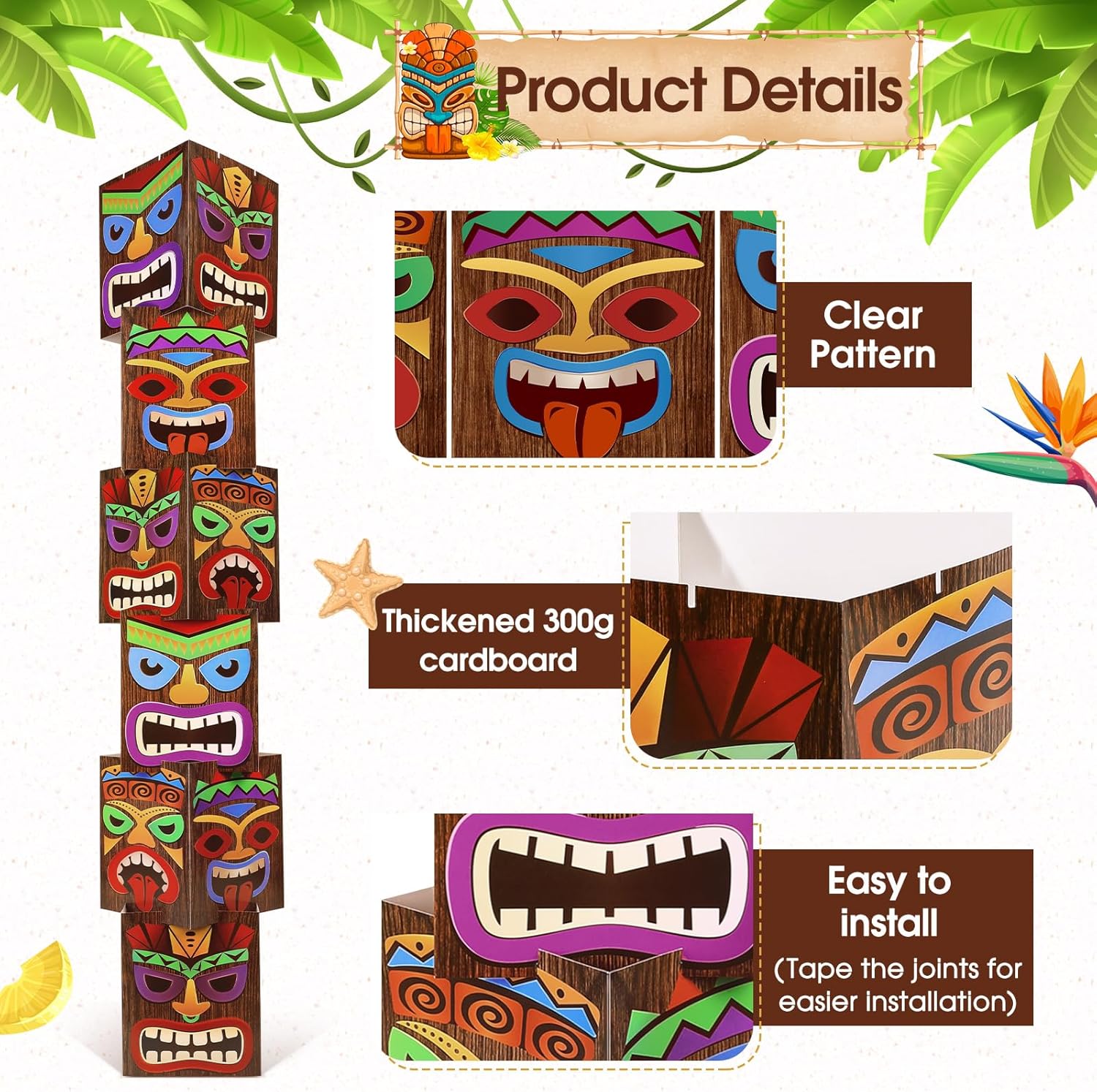 12 Pcs Tiki Totem Pole Decorations for Luau Party