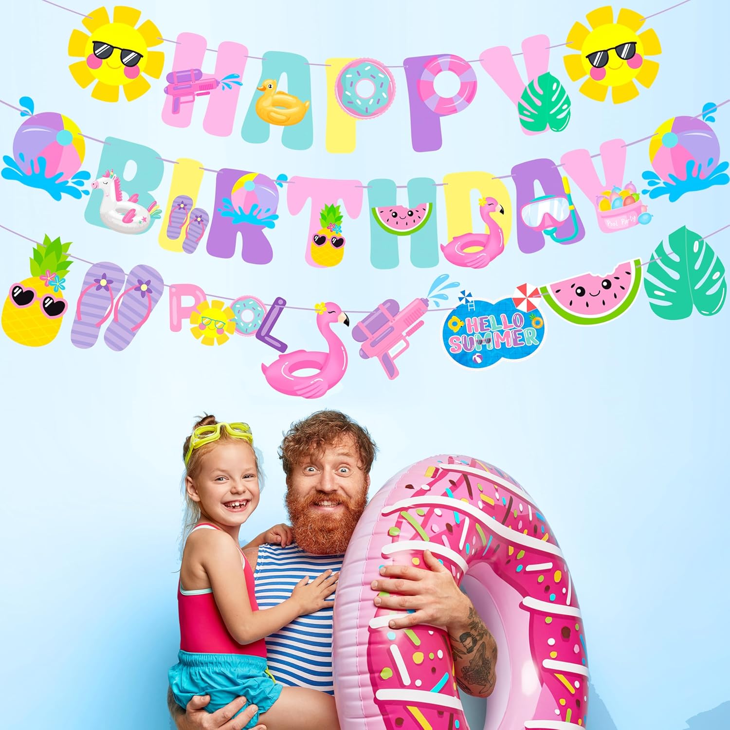 Pool Party Happy Birthday Banner Garland Decorations