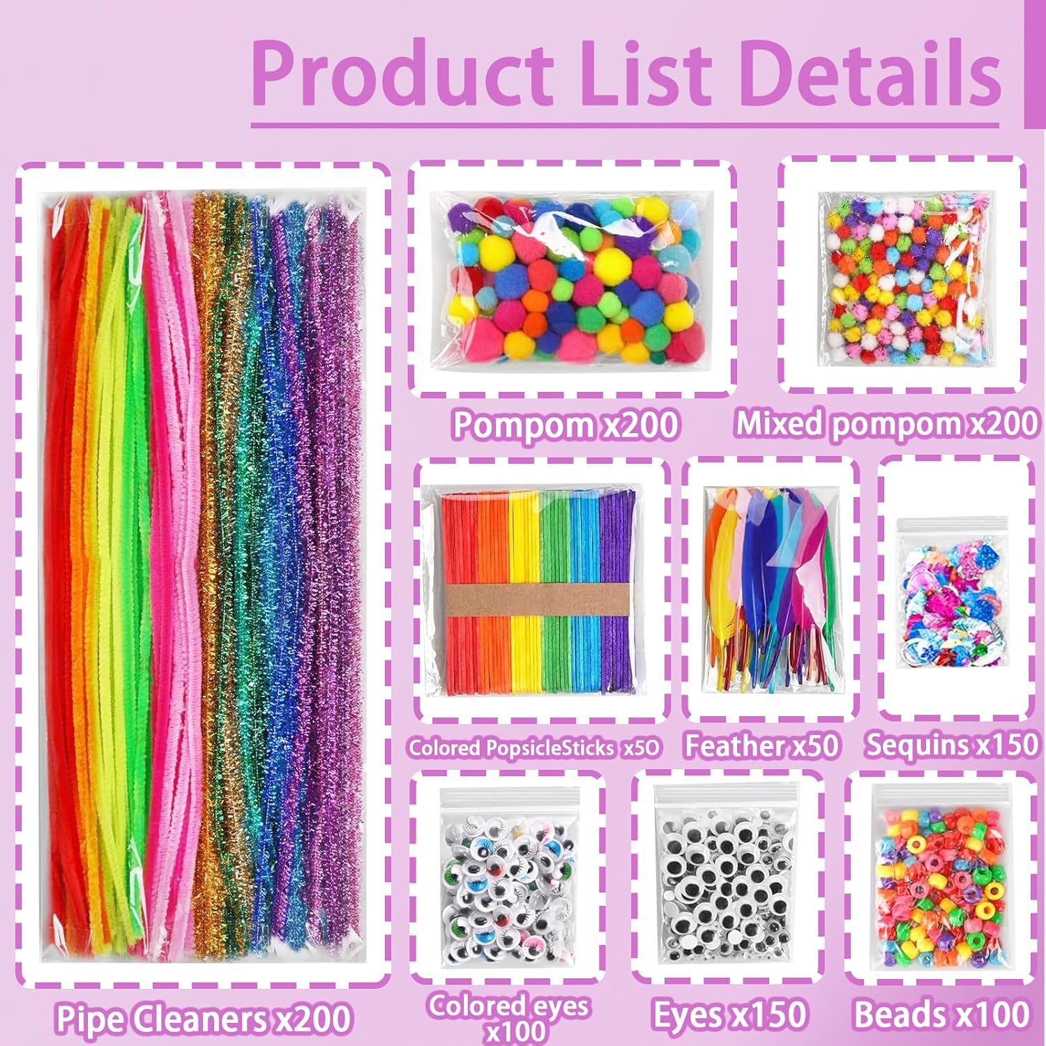 FUNZBO 1200pcs Craft Kit for Kids - Arts Crafts Supplies