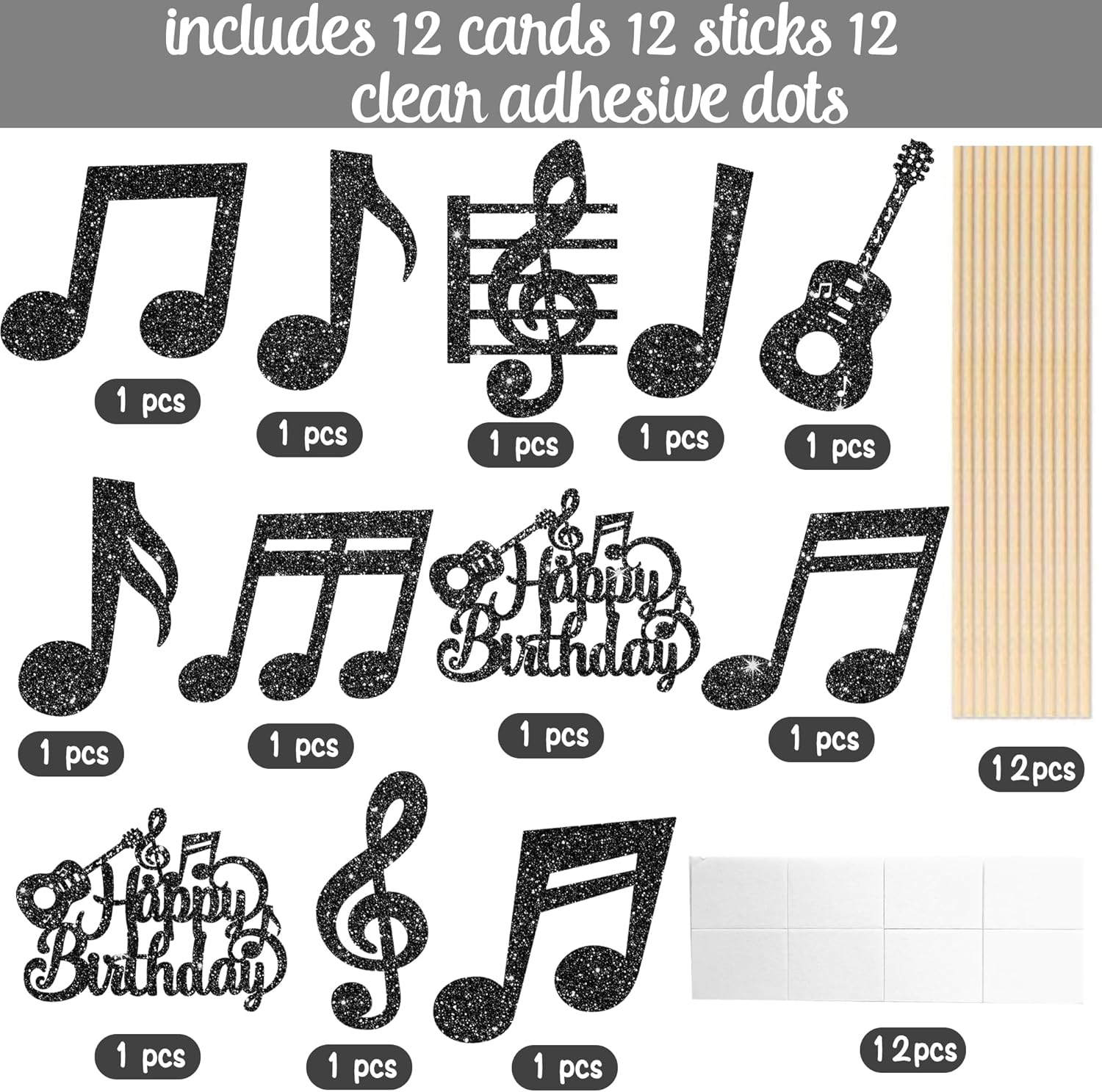 Music Notes Centerpiece Sticks 12PCS Musical Party Decorations