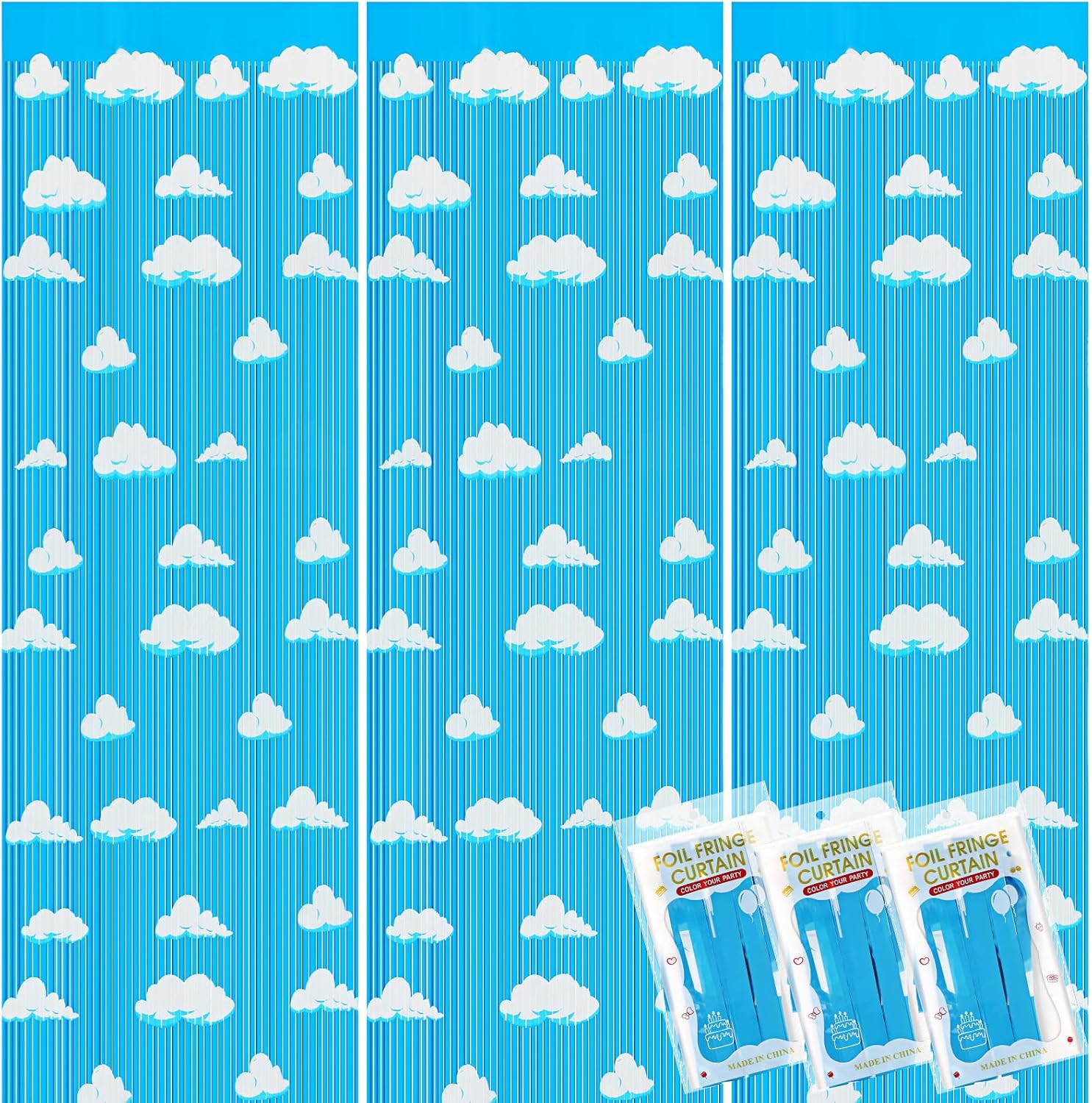 XunYee Clouds Theme Tinsel Curtains 5 Pack