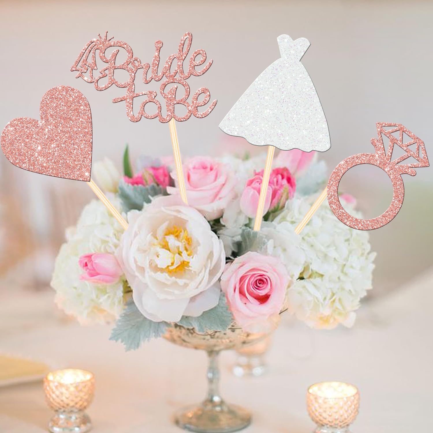 12 PCS Double Sided Glitter Heart Ring Centerpieces for Bridal Shower