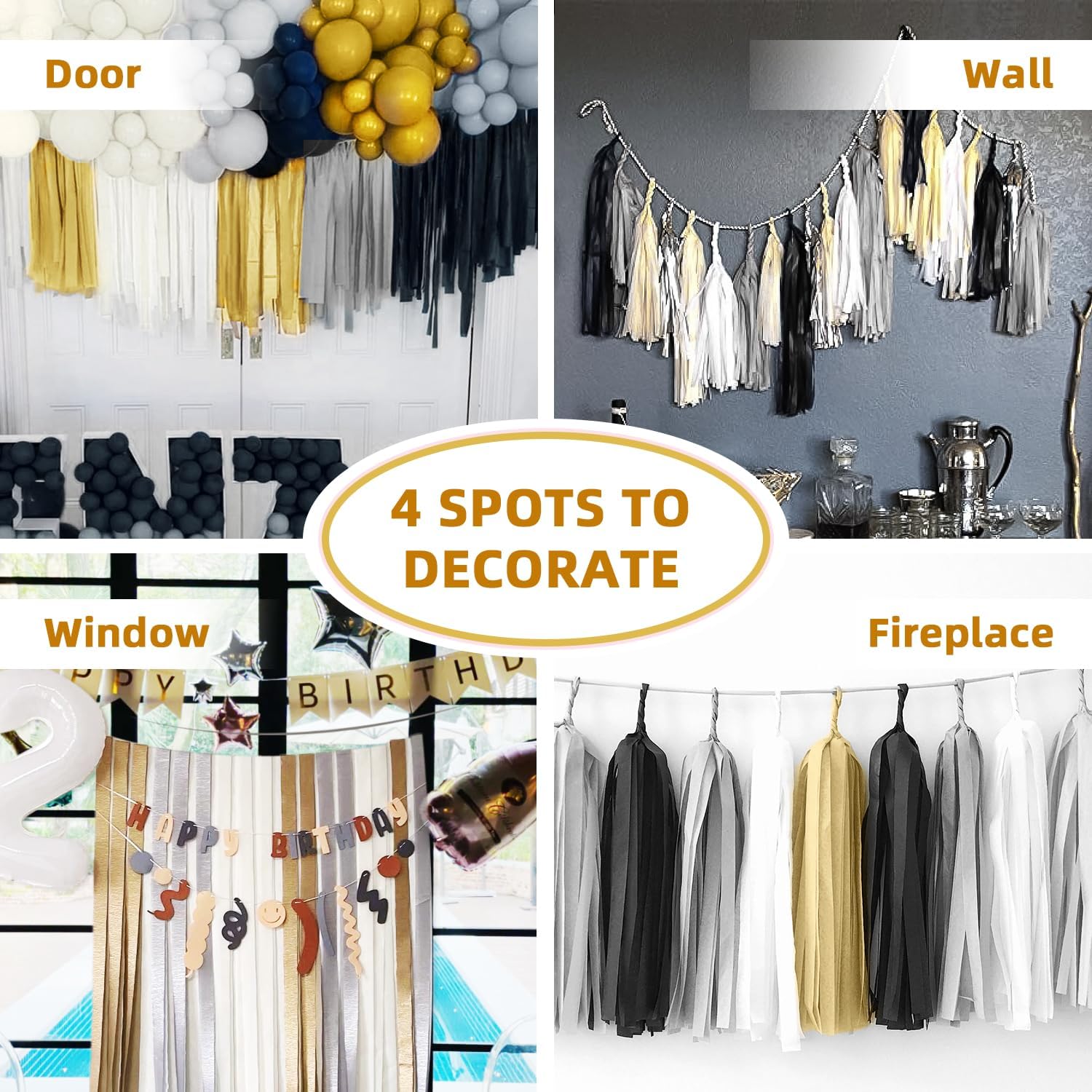 4 Rolls Metallic Gold Crepe Paper Streamers 328ft Total