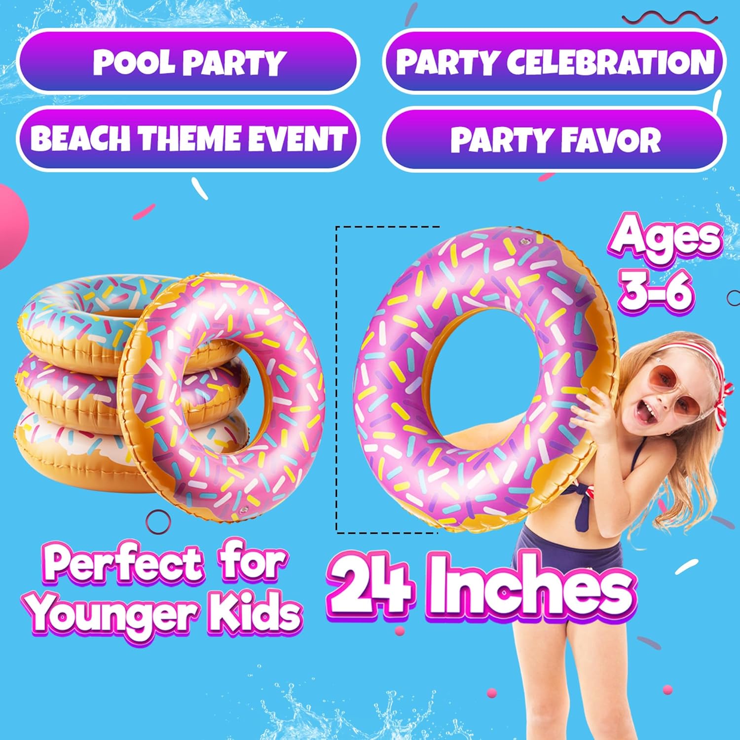 Bedwina Inflatable Donut Pool Floats Pack of 4