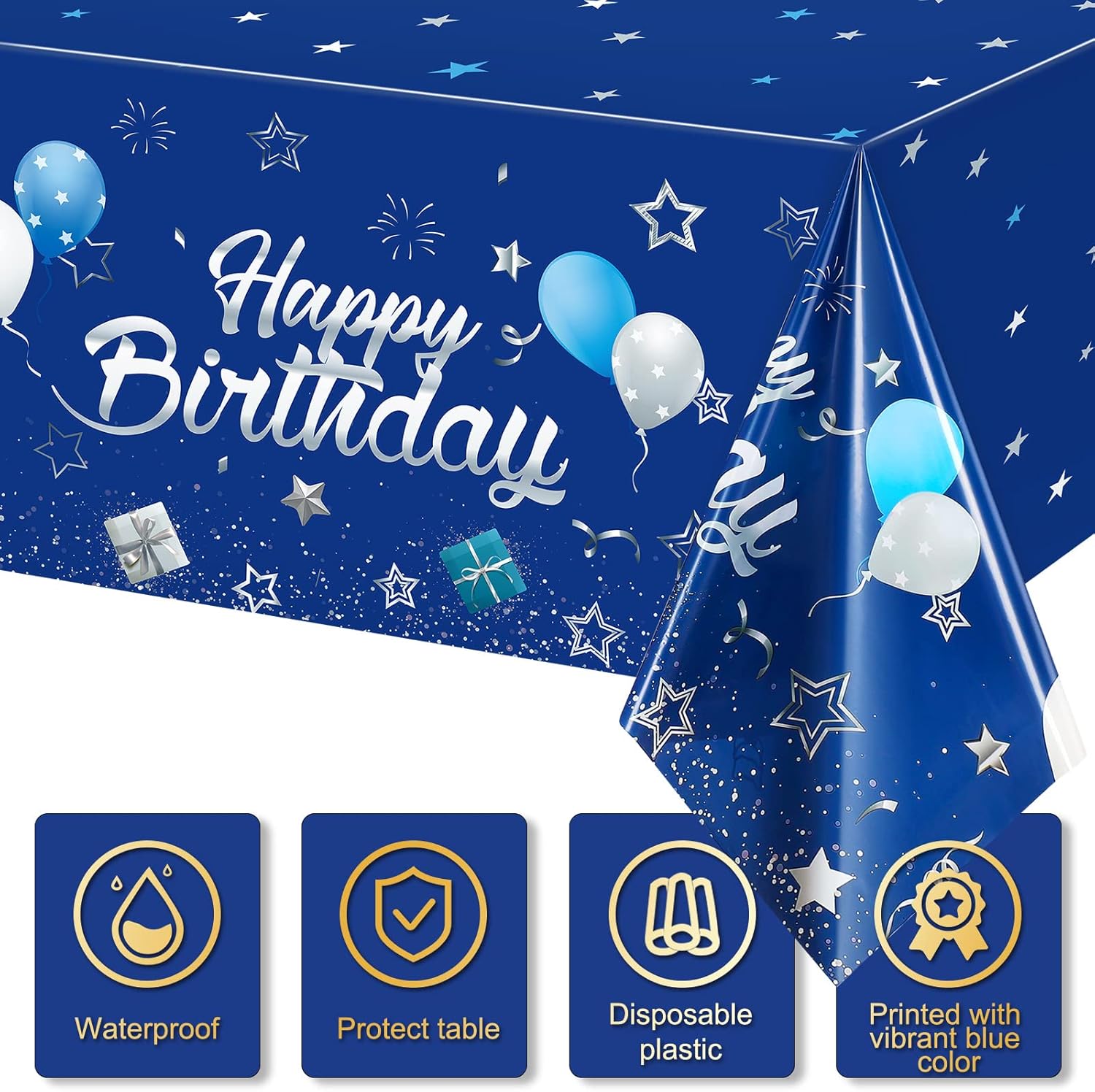 Tegeme Navy Blue Starry Confetti Table Covers - 3 Pack for Birthday Parties