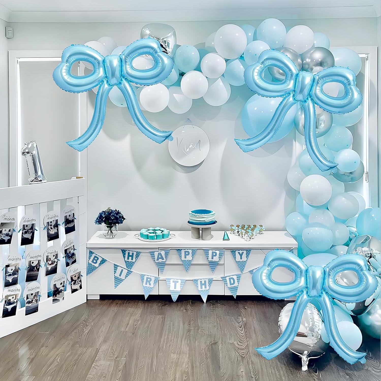 4 Pcs Blue Bow Balloons for Birthday Party Decorations