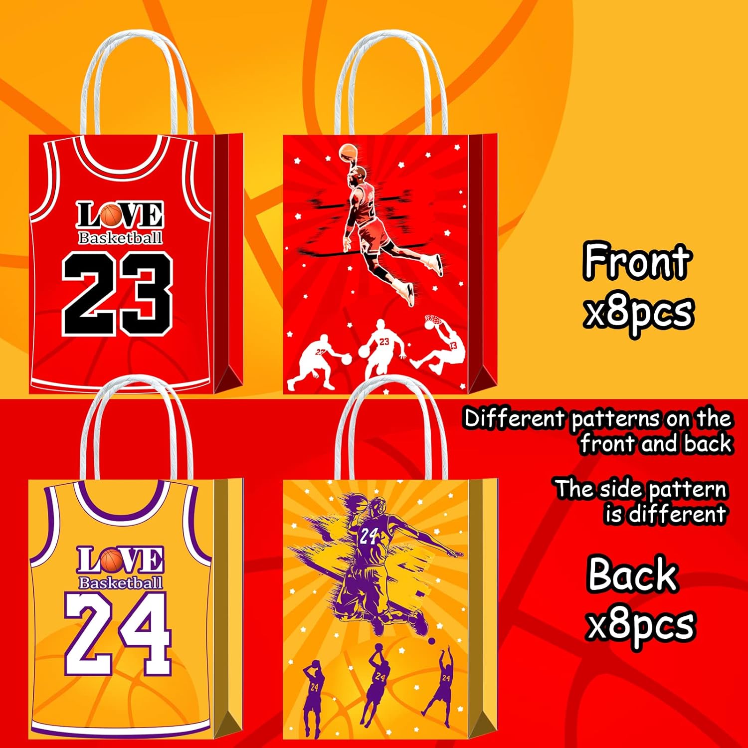 16 Piece Basketball T-Shirt Goodie Bags with Handles