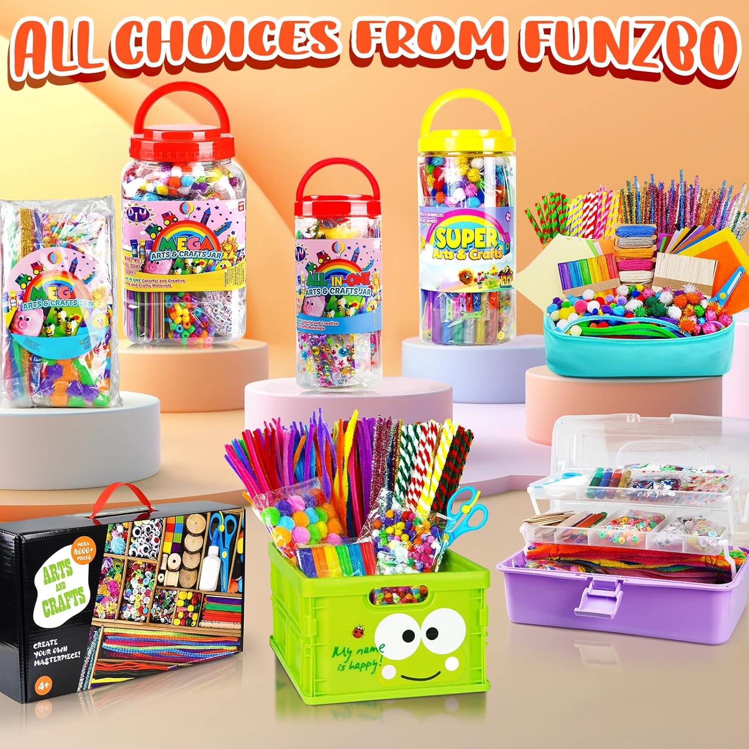 FUNZBO 1200pcs Craft Kit for Kids - Arts Crafts Supplies