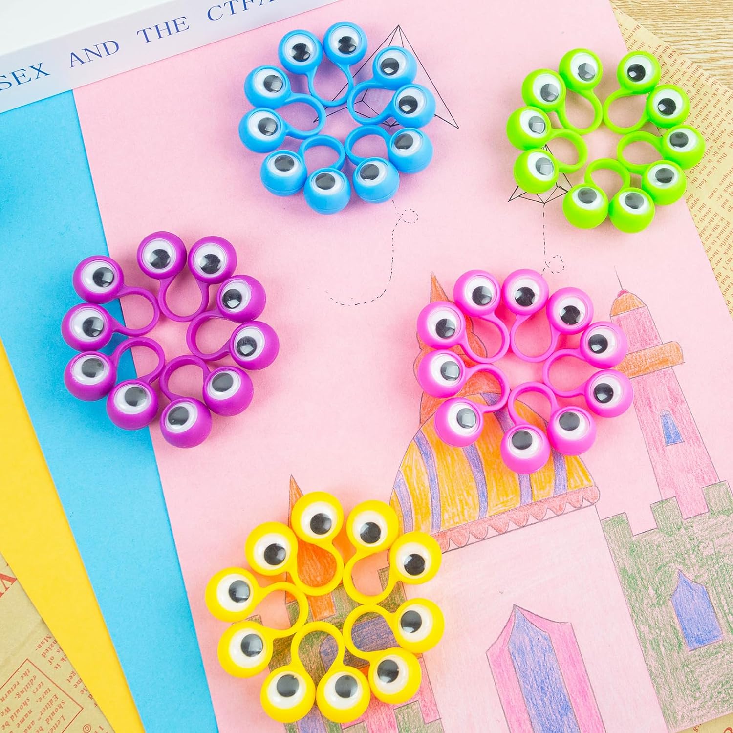 3 Otters 48PCS Eyeball Rings for Kids