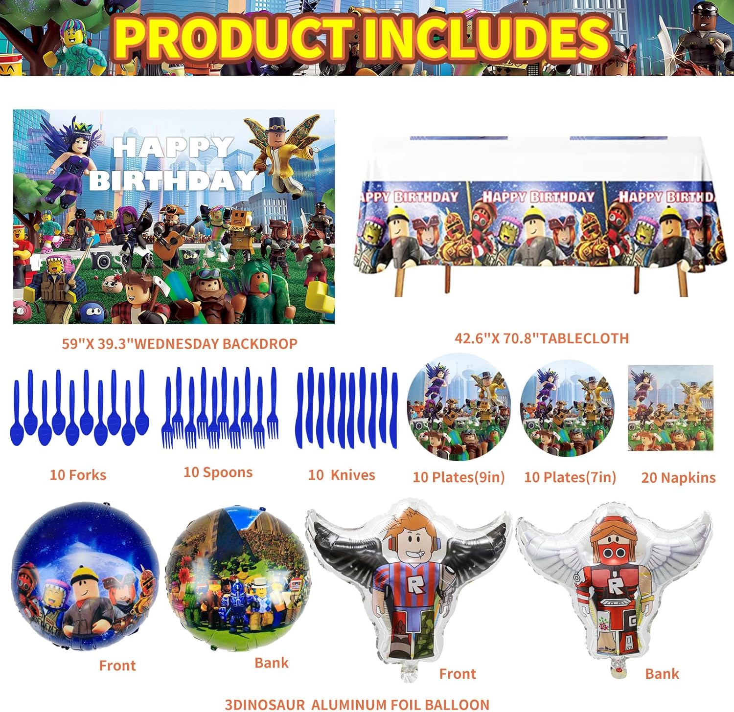 Birthday Party Decorations Set with Banner Backdrop Balloons Tableware