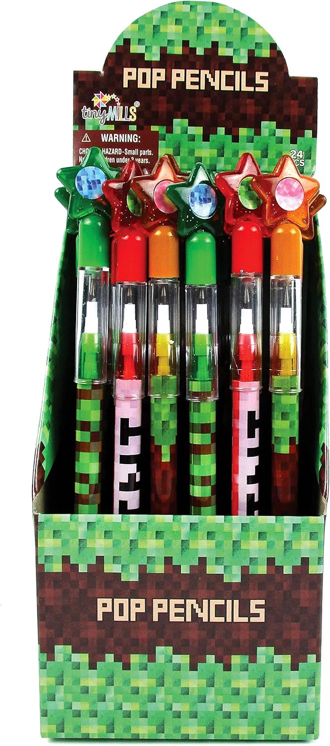 Tinymills 24 Pcs Pixel Miner Themed Pencils